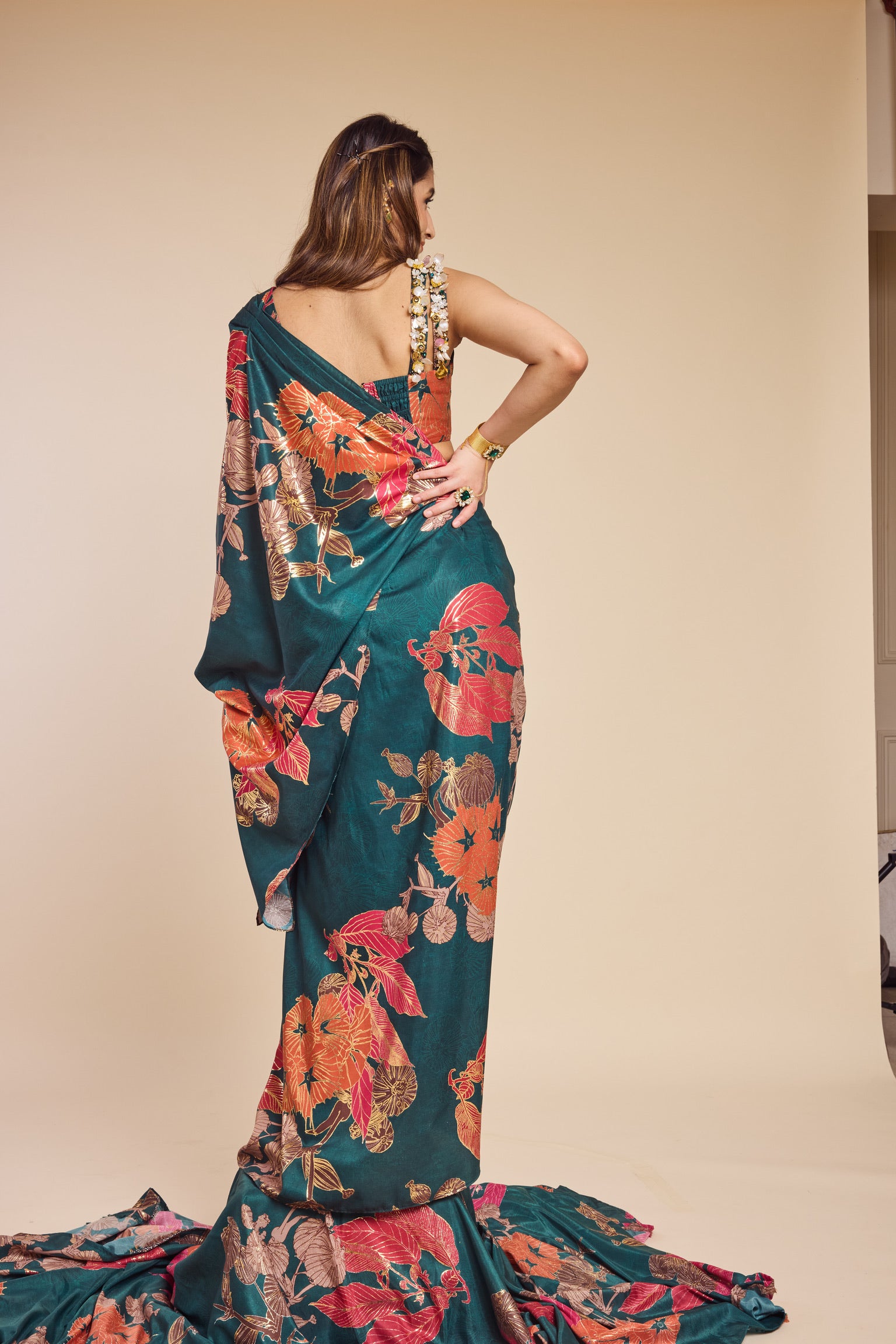 Asymmetric Blouse with Drape Skirt Saree