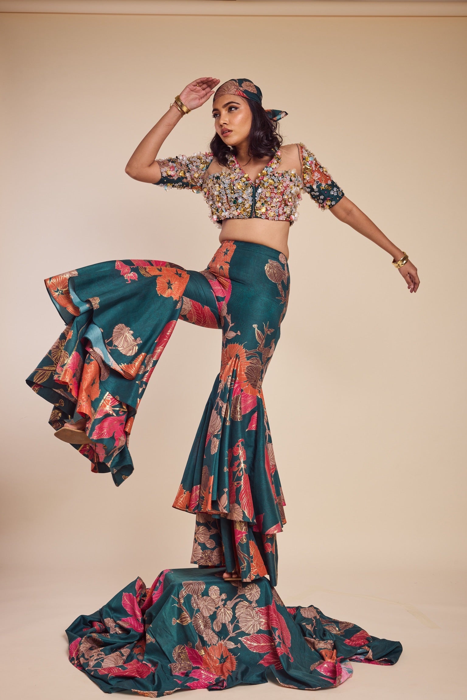 De-Constructed Blazer with Layered Sharara