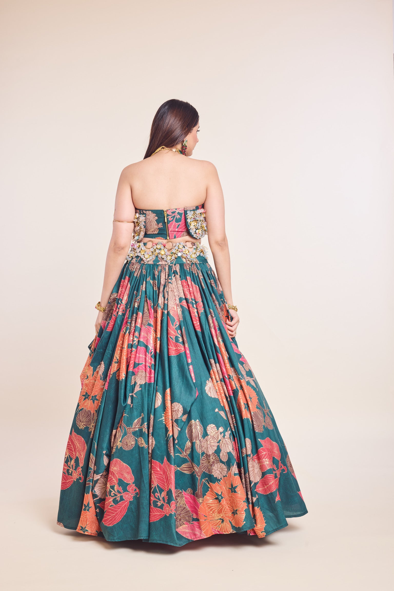 Layered Blouse with Cowl Lehenga