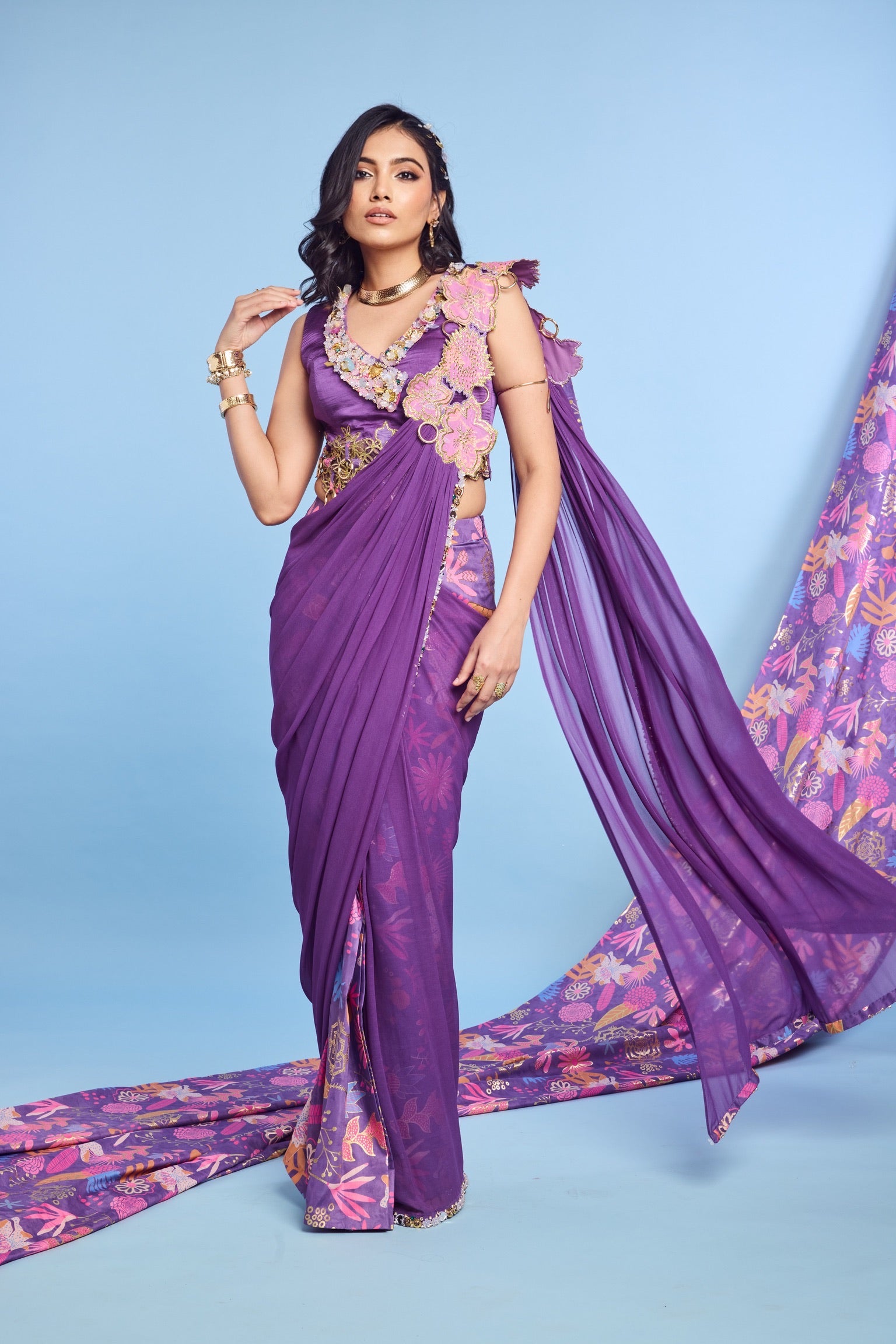 Waistcoat Blouse with Color Block Saree