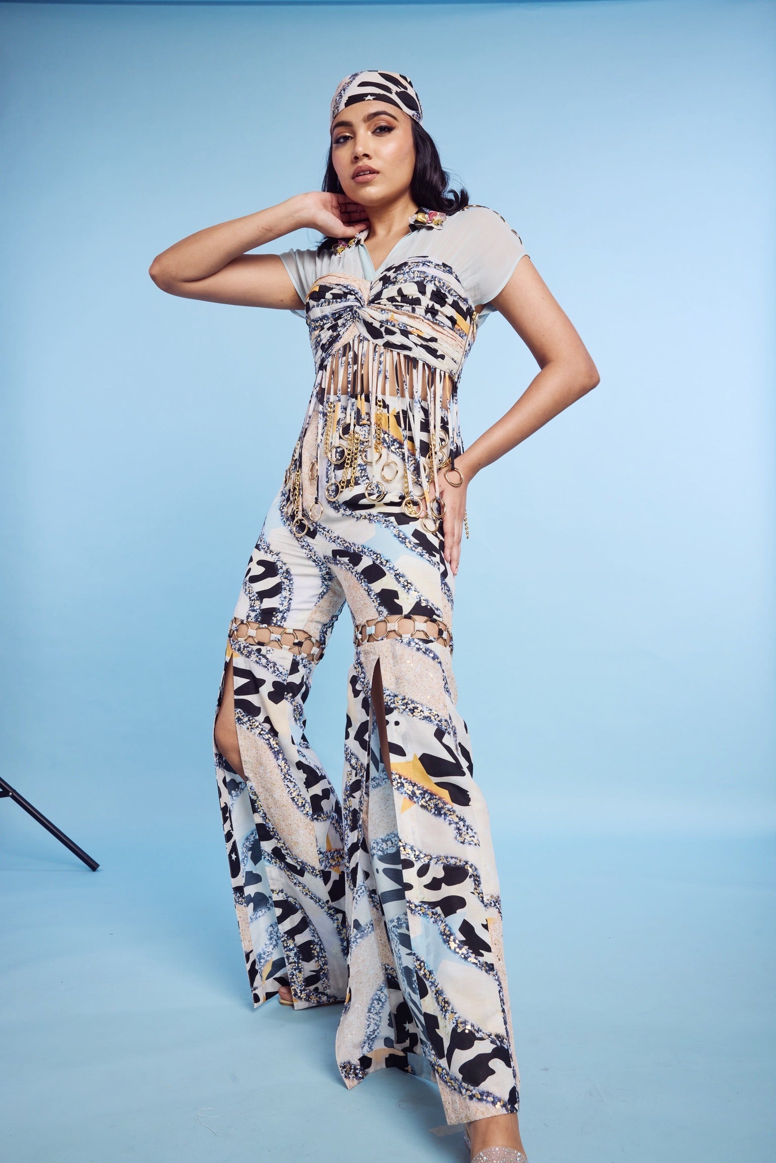 Fringe Shirt with Slit Pants