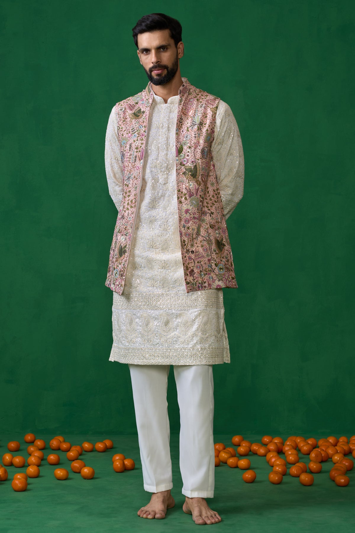 POOLPANKH PINK KURTA JACKET SET