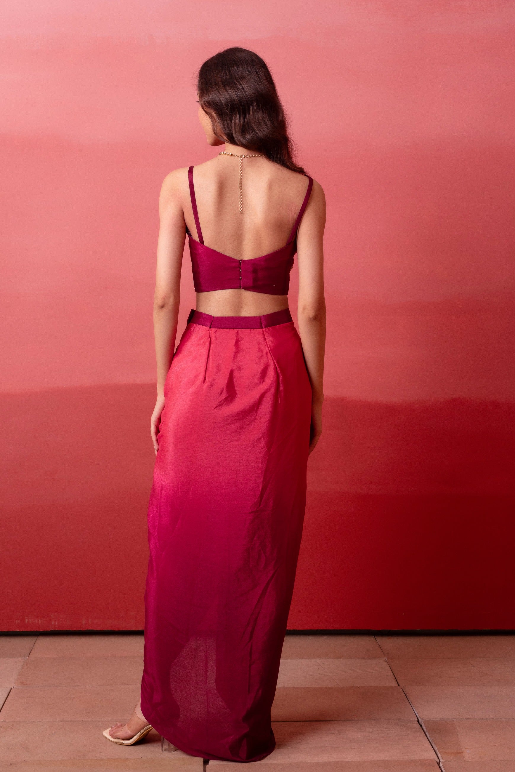 Pre-Drape Skirt With Handwork Blouse & Ombre Dupatta