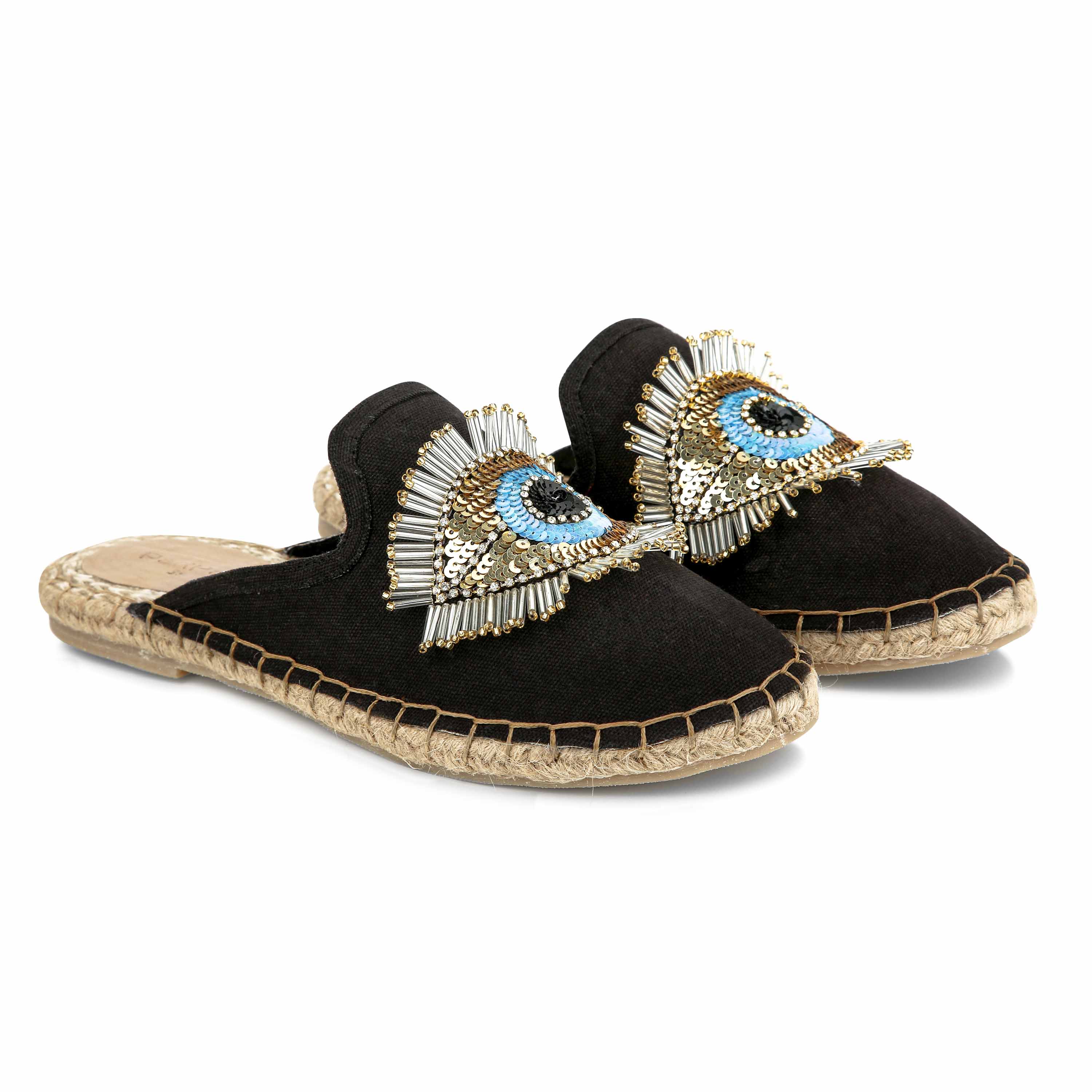 EVIL EYE GLARE ESPADRILLES CHARCOAL FLAT