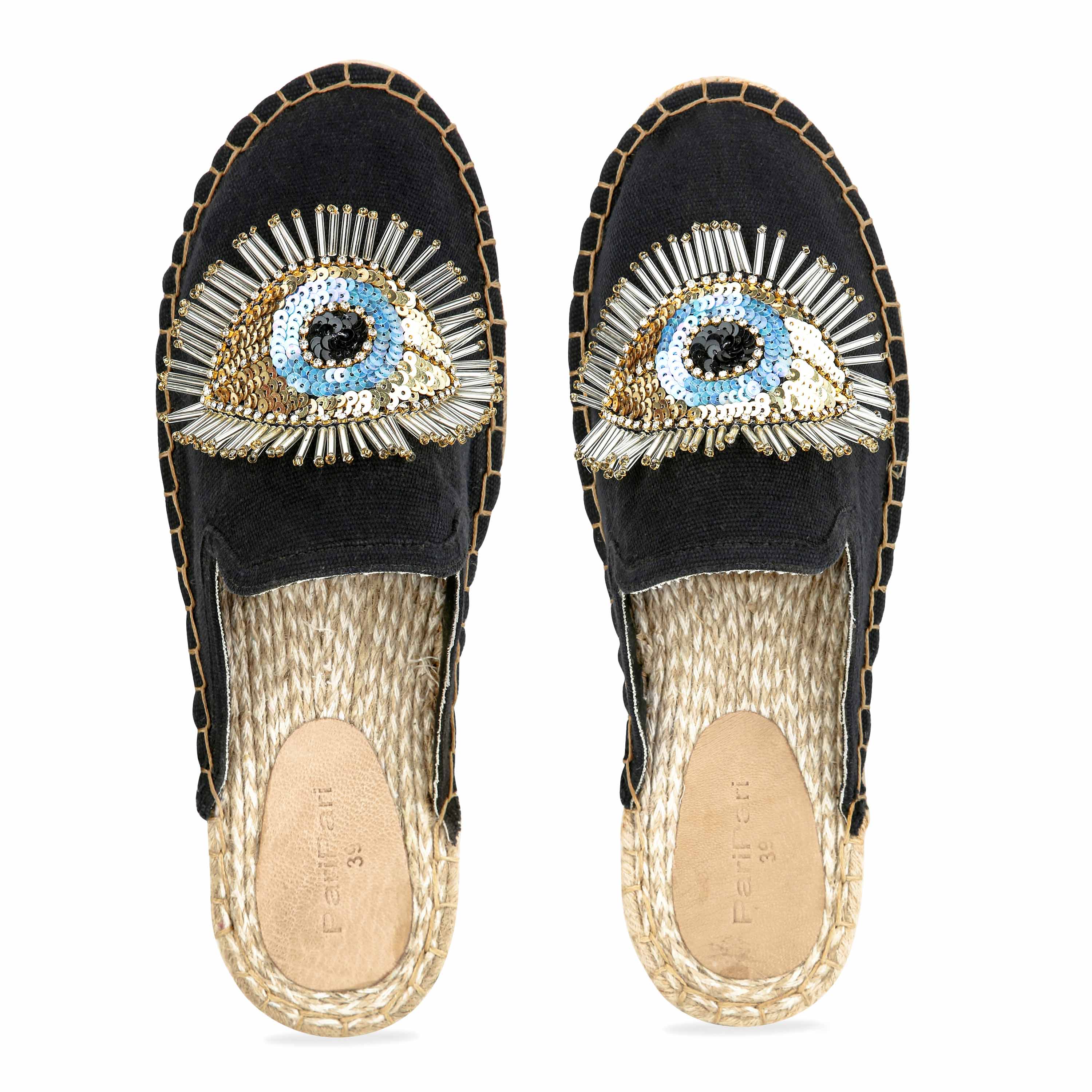 SLEEK EVIL EYE GLARE ESPADRILLES CHARCOAL HAUT PLATFORM