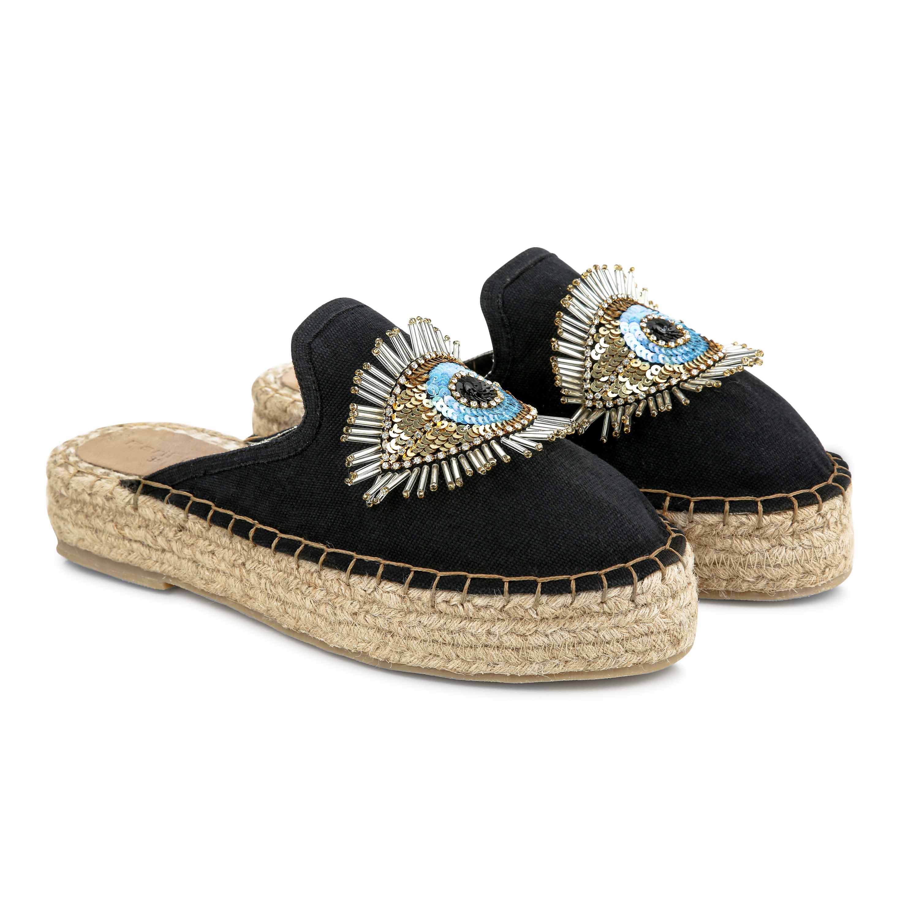 SLEEK EVIL EYE GLARE ESPADRILLES CHARCOAL HAUT PLATFORM
