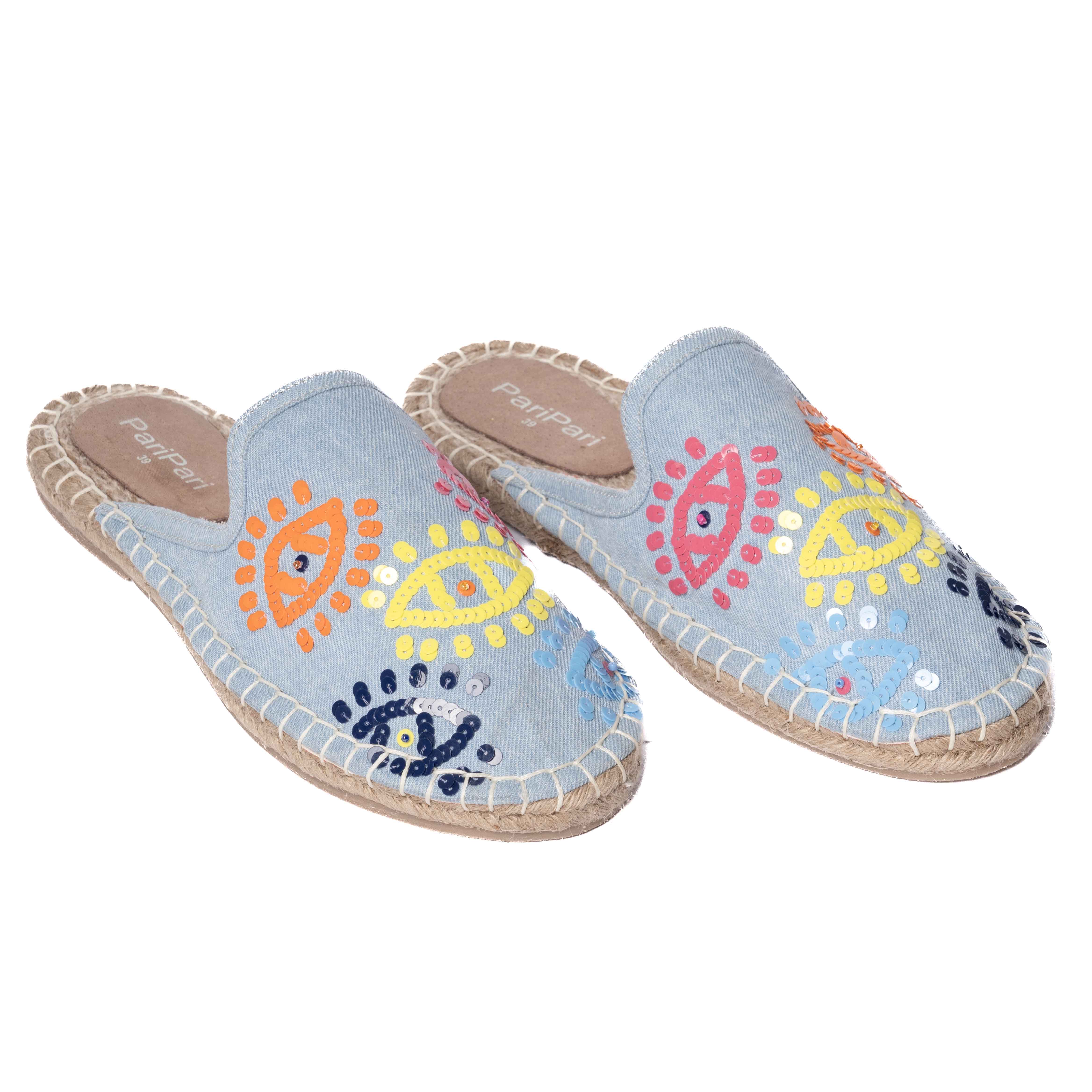 JOIE EVIL EYE DENIM ESPADRILLES FLATS