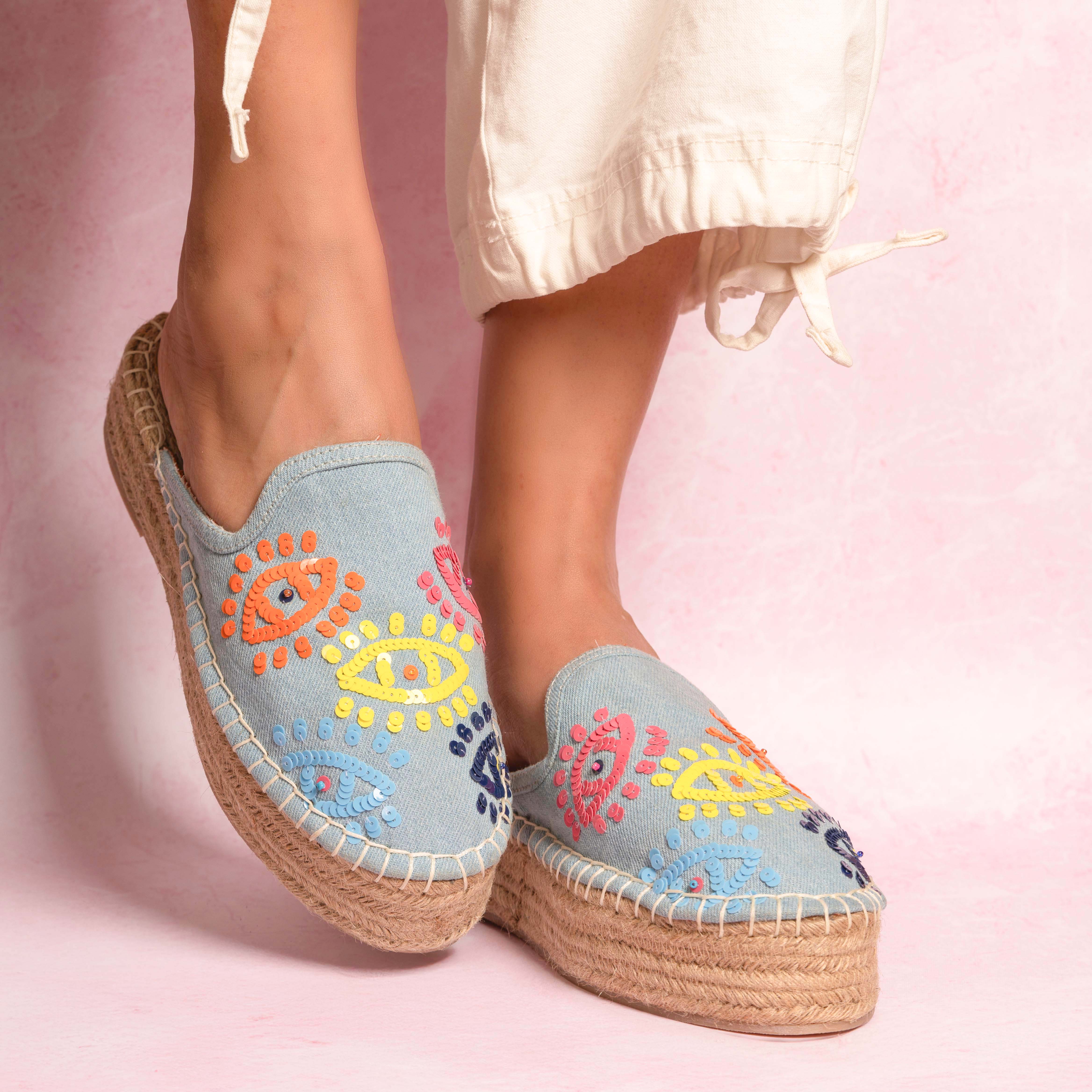 JOIE EVIL EYE DENIM ESPADRILLES PLATFORM