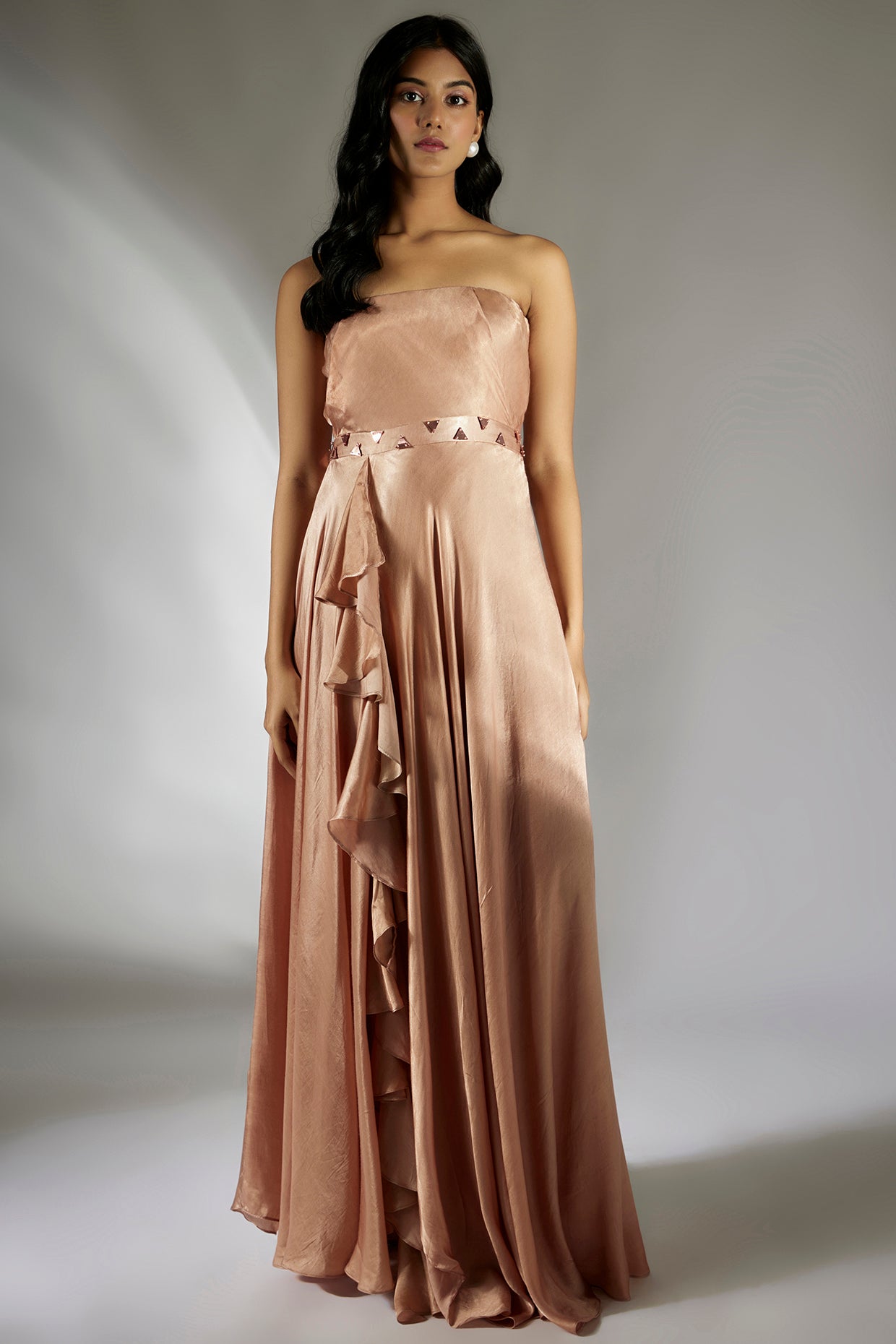 Rose Gold Embroidered Drape Dress