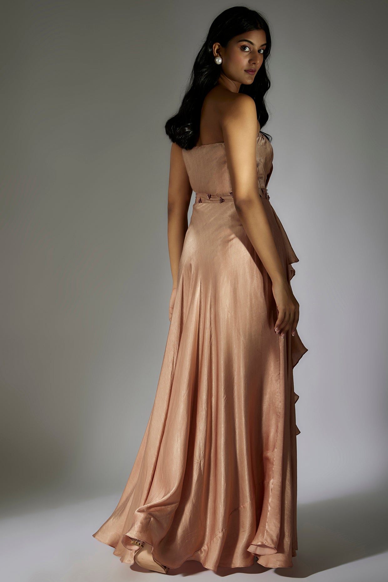 Rose Gold Embroidered Drape Dress