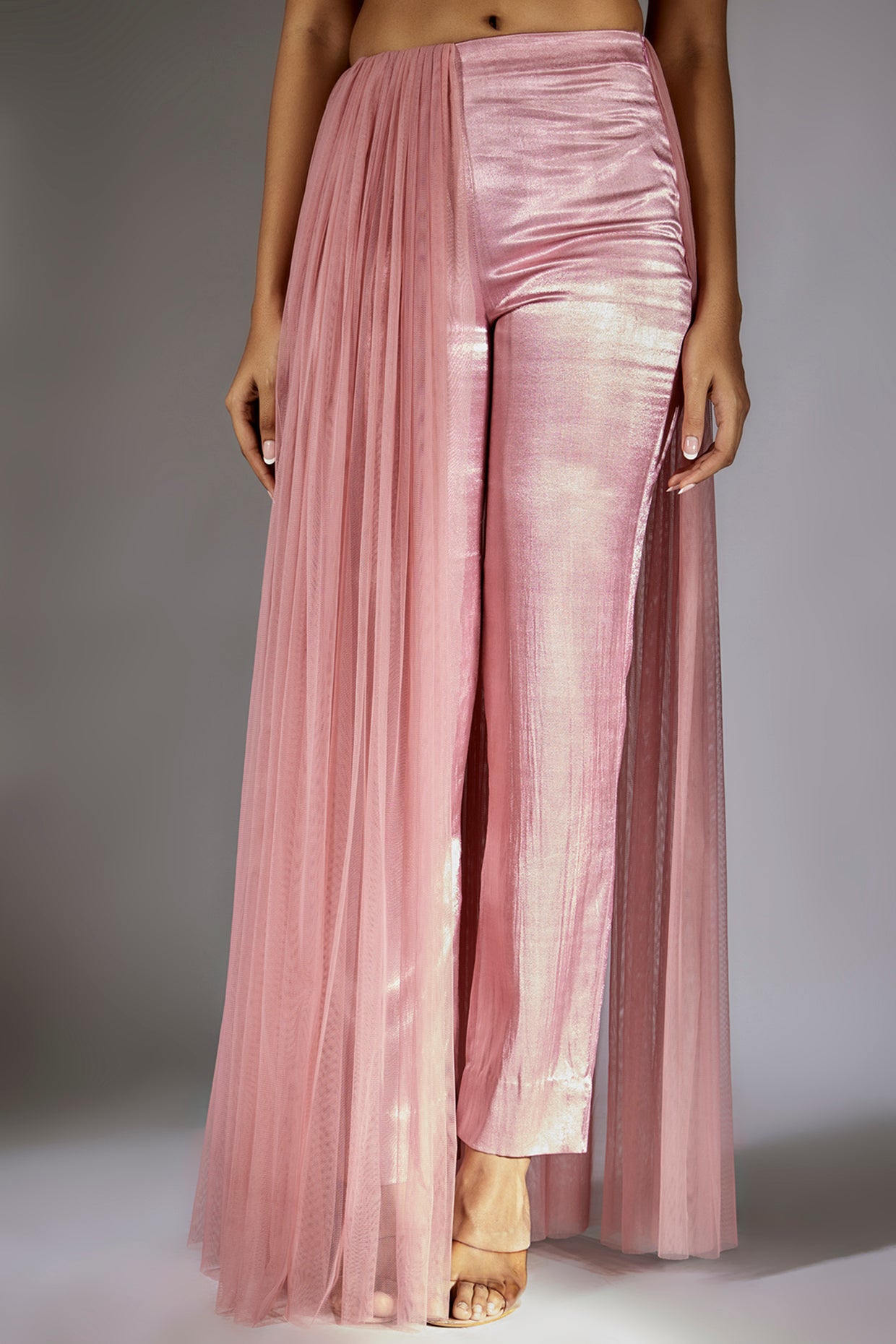 Onion Pink Embroidered Ruched Pant Set
