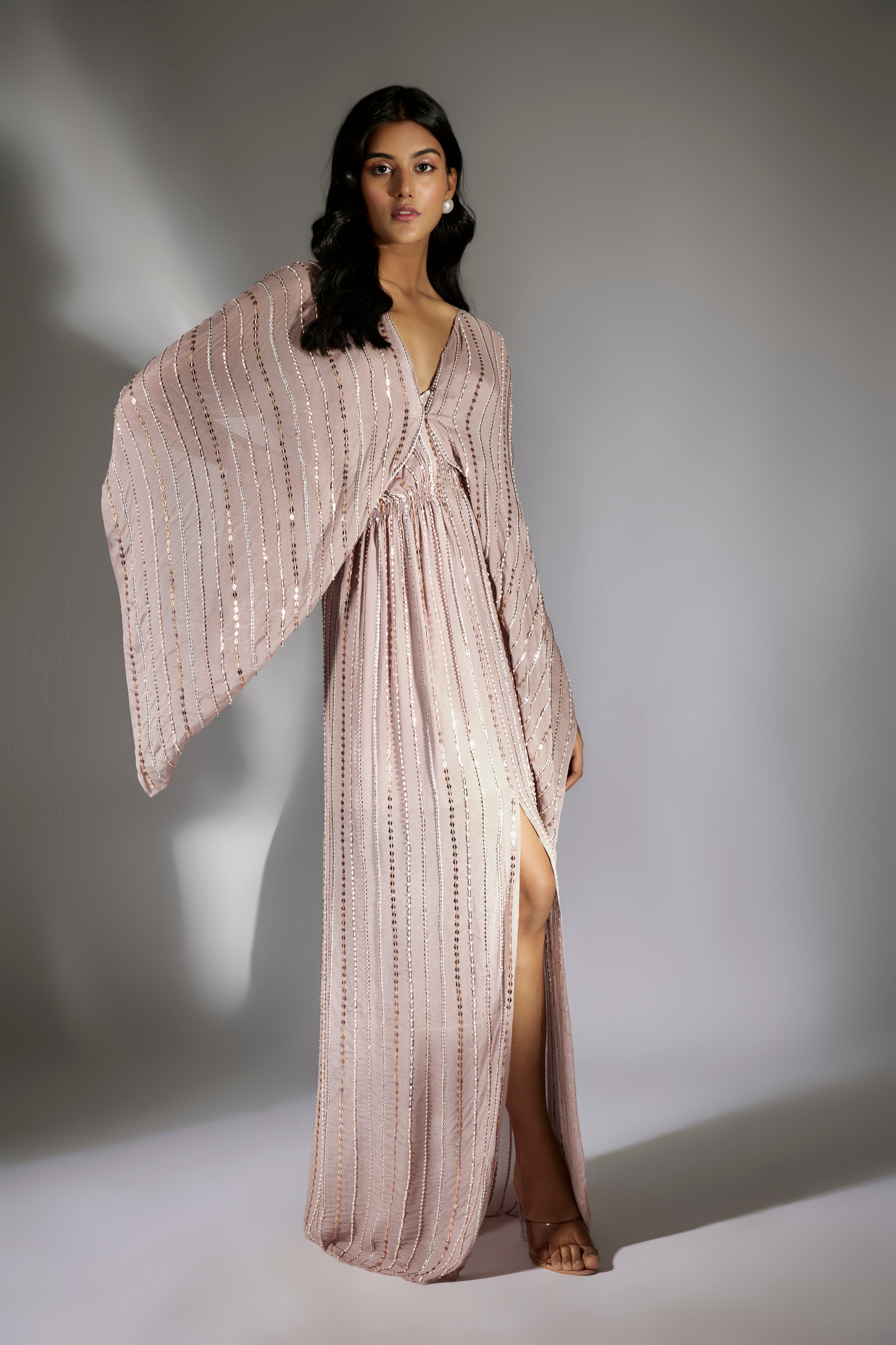 Mauve Embroidered Drape Dress