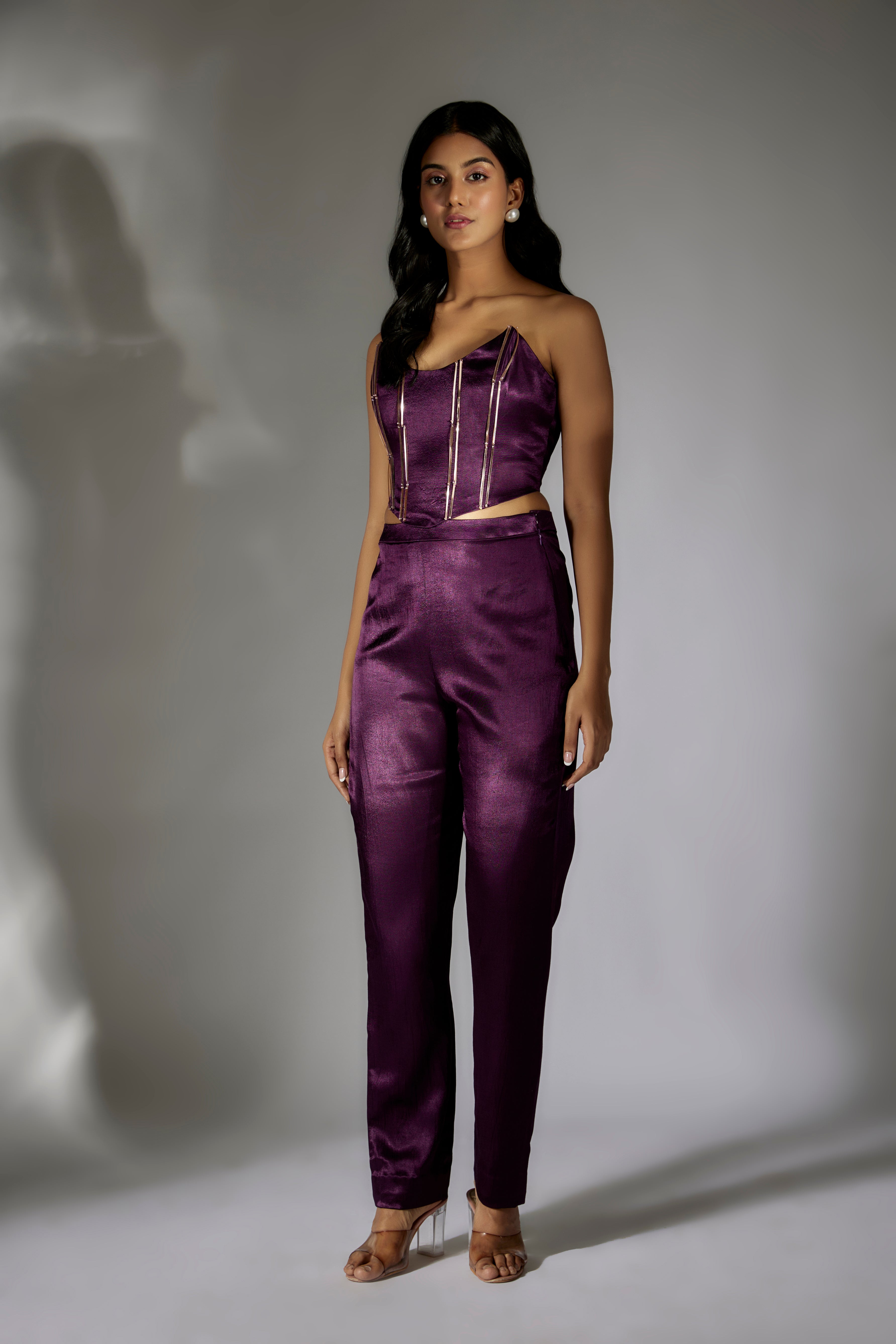 Purple Embroidered Corset With Pant