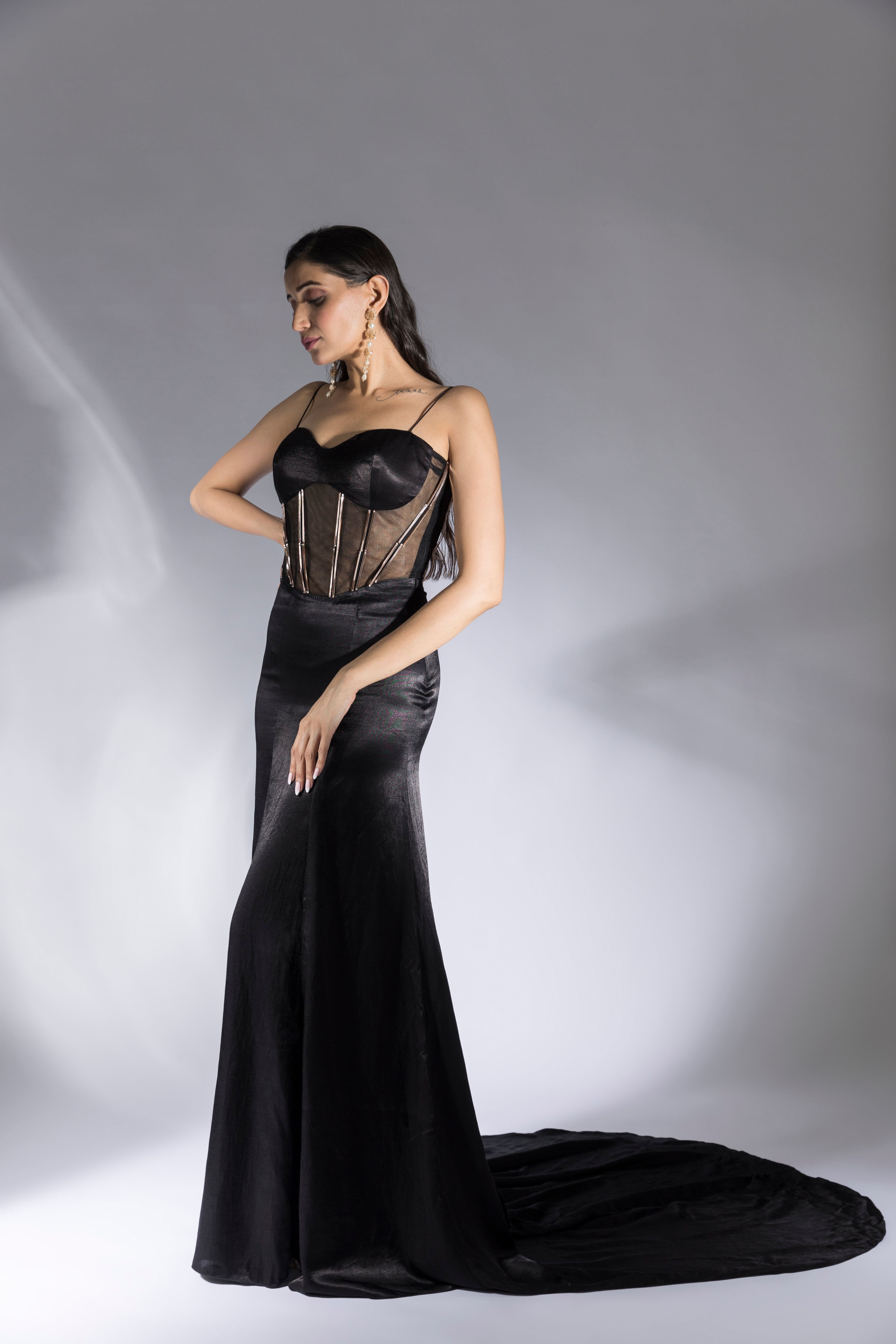 Black Embroidered Corset Gown