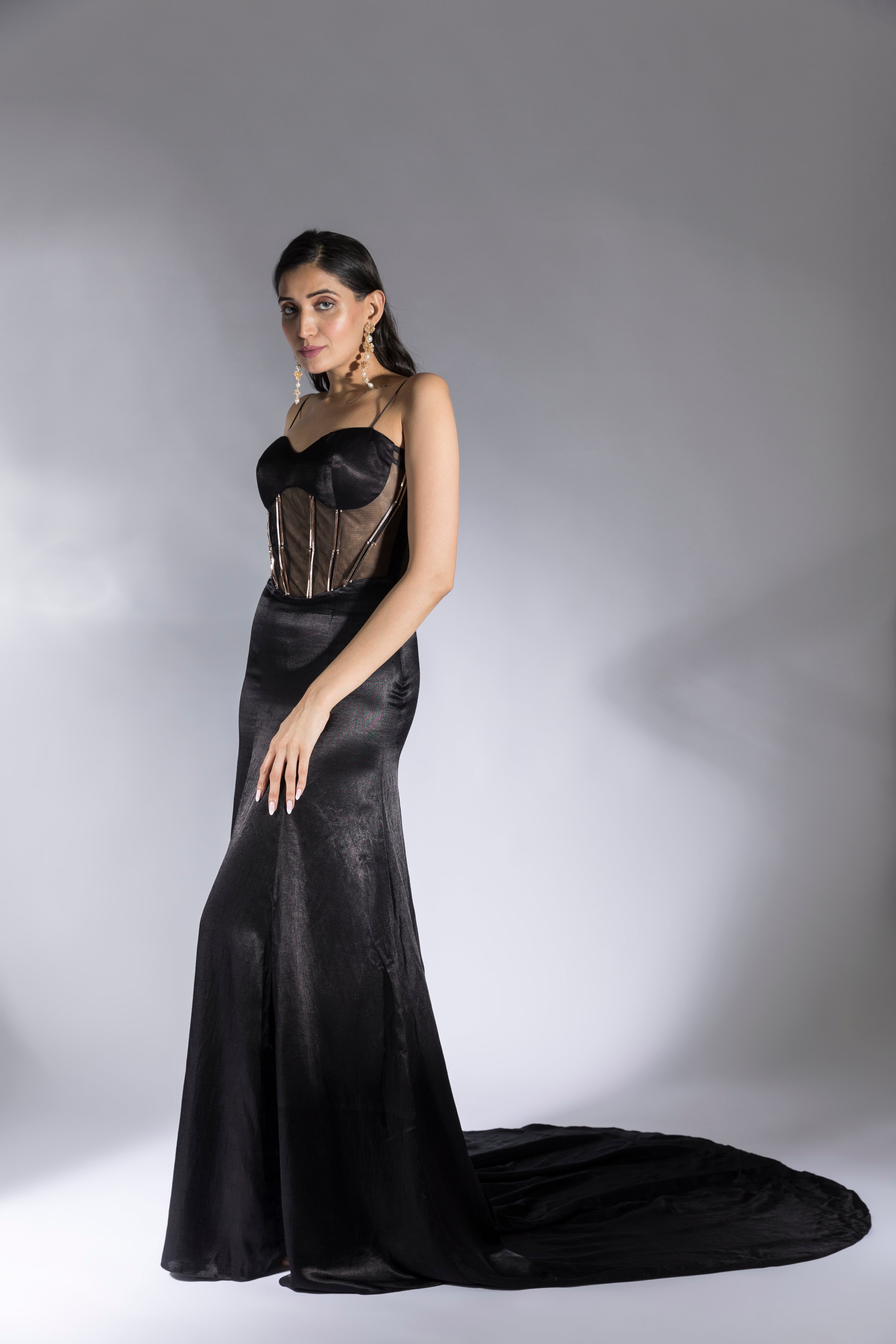 Black Embroidered Corset Gown