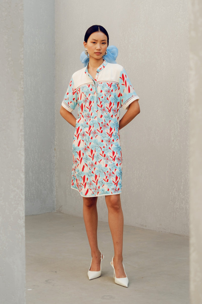 White Print Play Shirt Dress