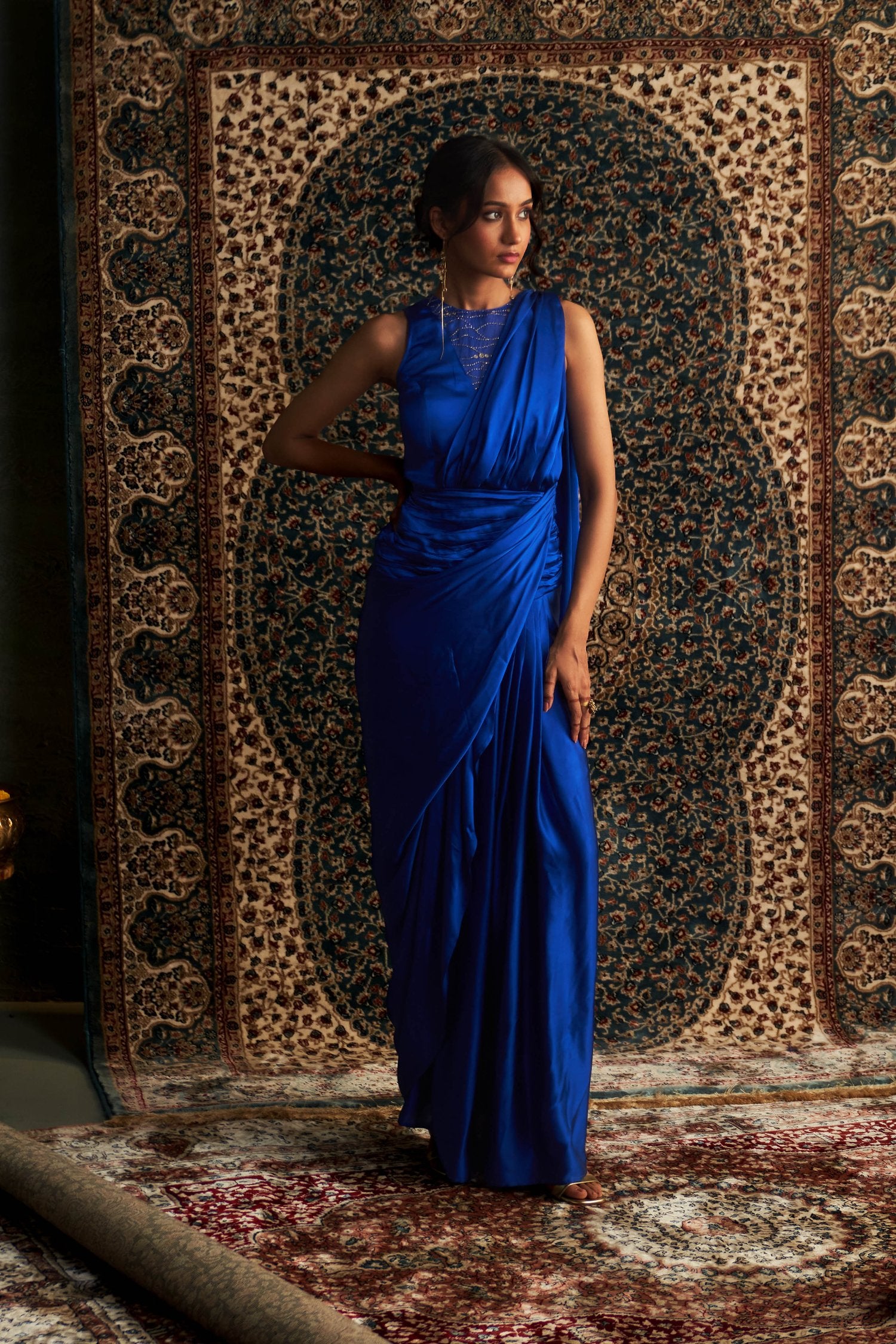 Neel Embroidered Gown Draped Saree