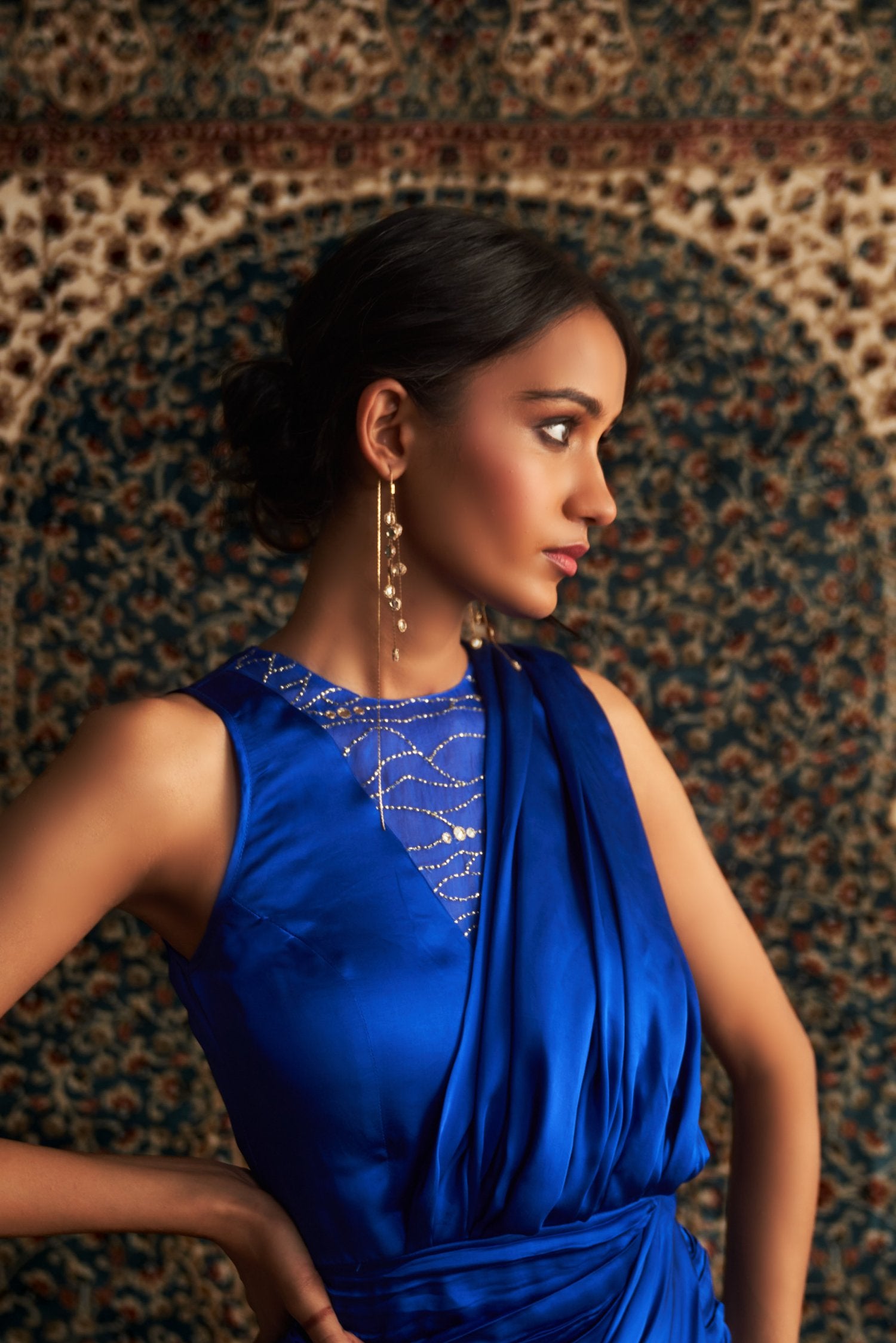Neel Embroidered Gown Draped Saree
