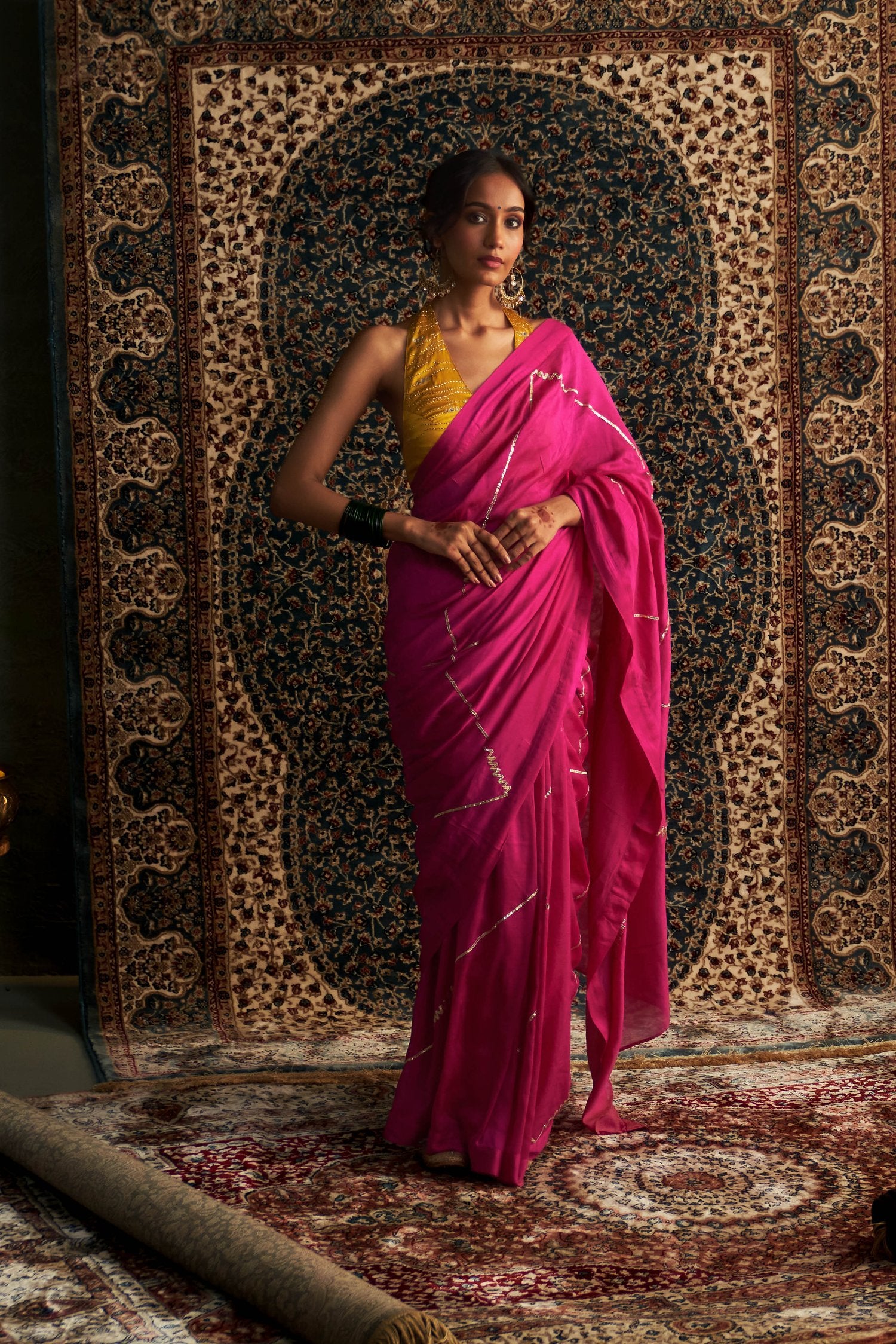 Prarambh Embroidered Chanderi Saree With Halter Neck Blouse
