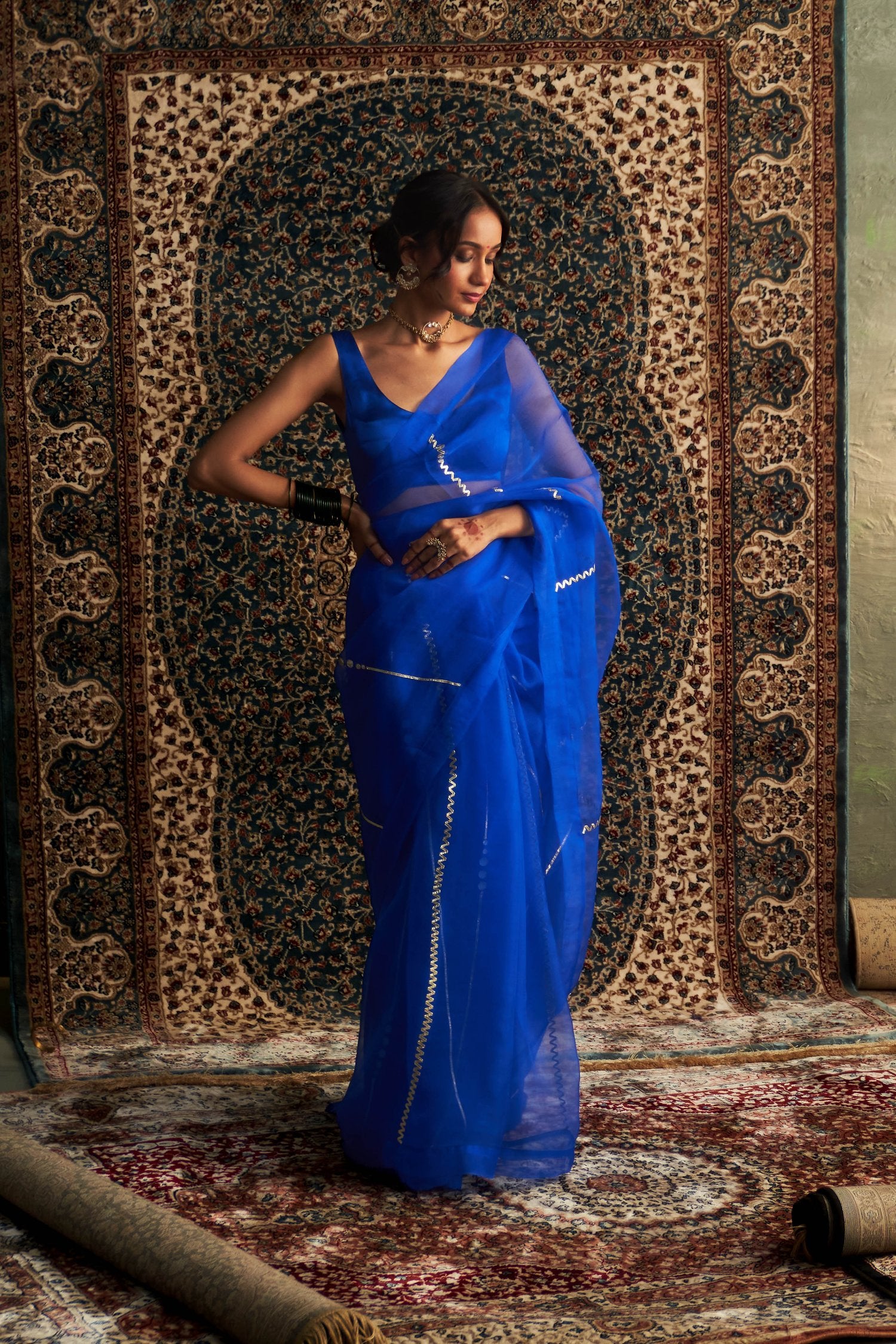 Prarambh Embroidered Organza Saree With Sleeveless Blouse