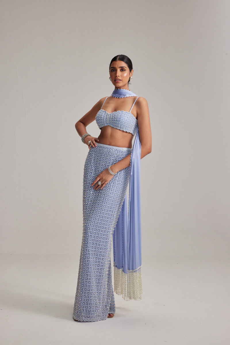 Dew Blue Pencil Skirt Set