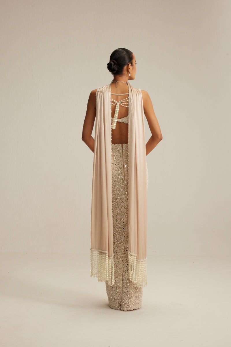 Light Beige V neck Pencil Skirt Set.