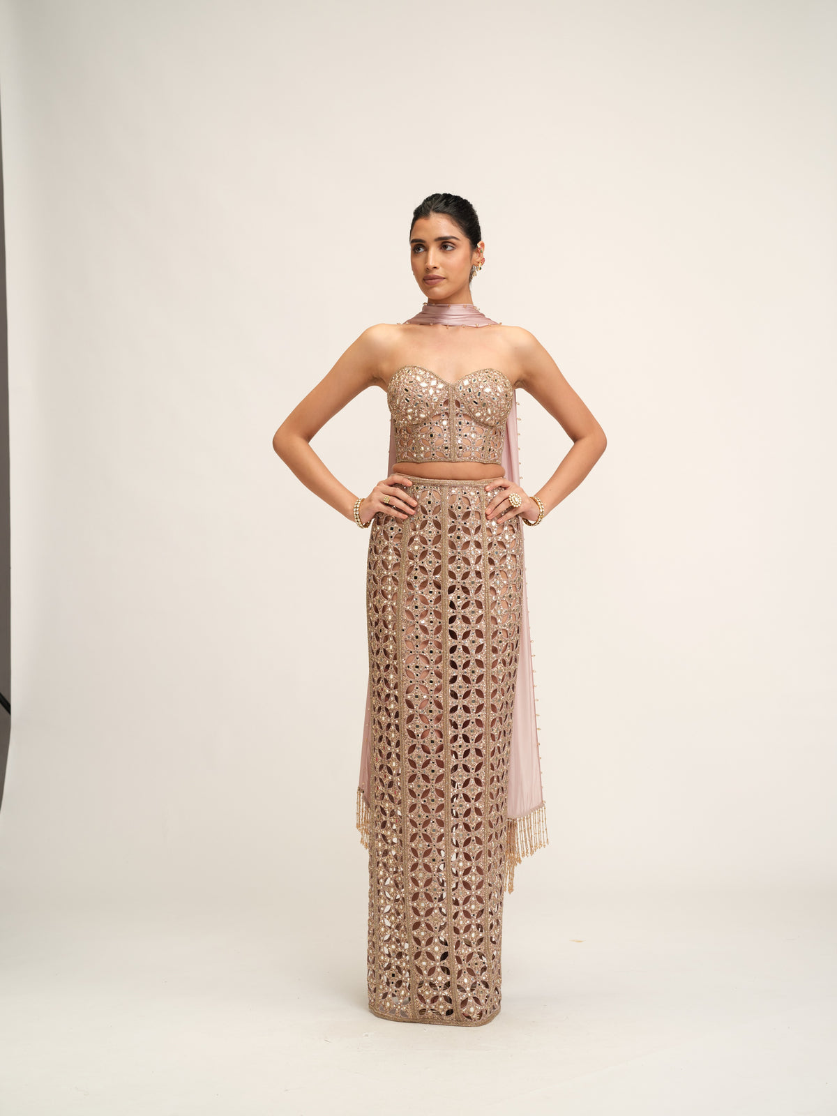 Ash Pink Cutwork Pencil Skirt