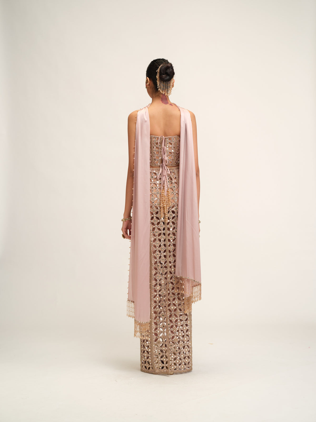 Ash Pink Cutwork Pencil Skirt