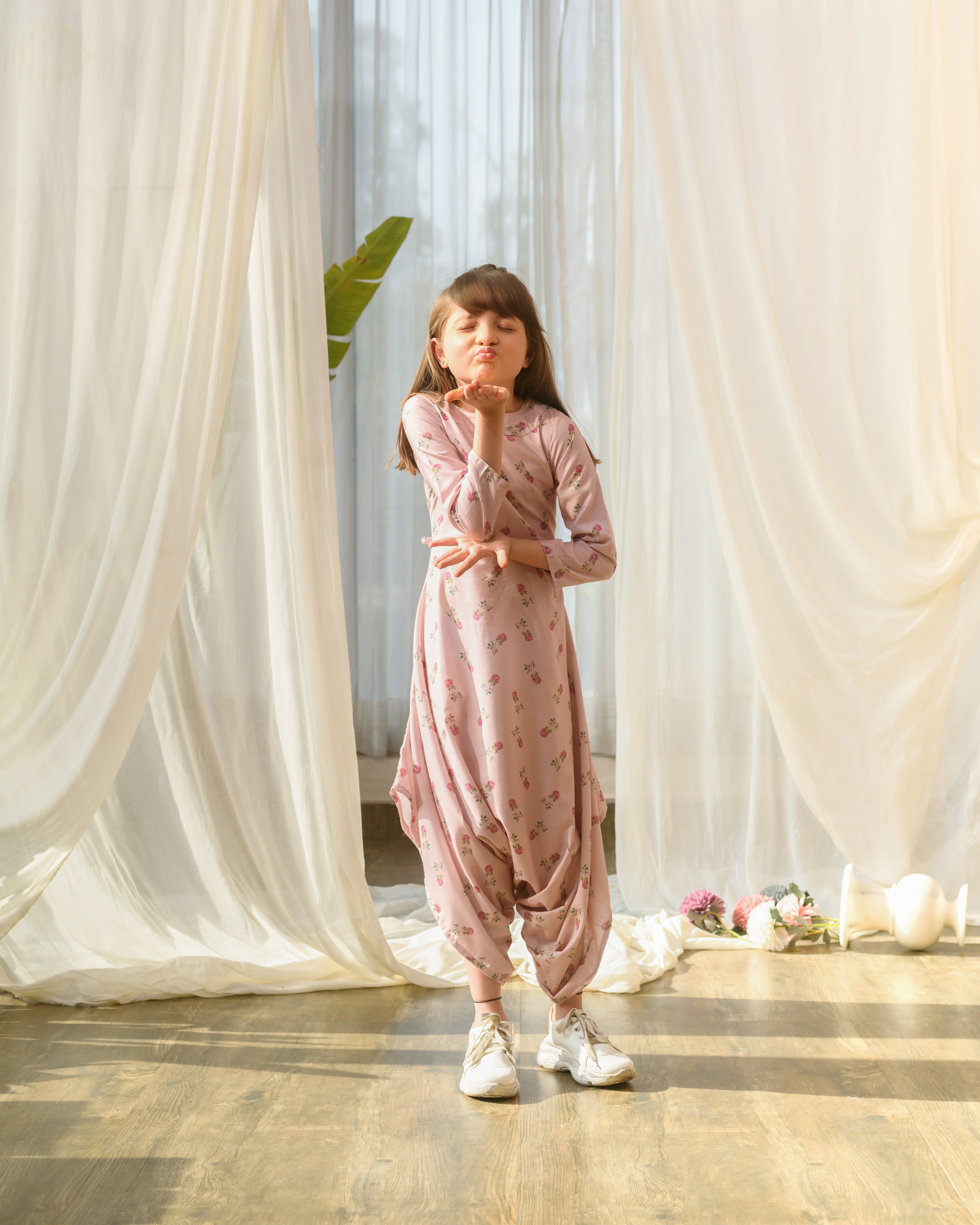 Rosey Pink Dhoti Jumpsuit Kids