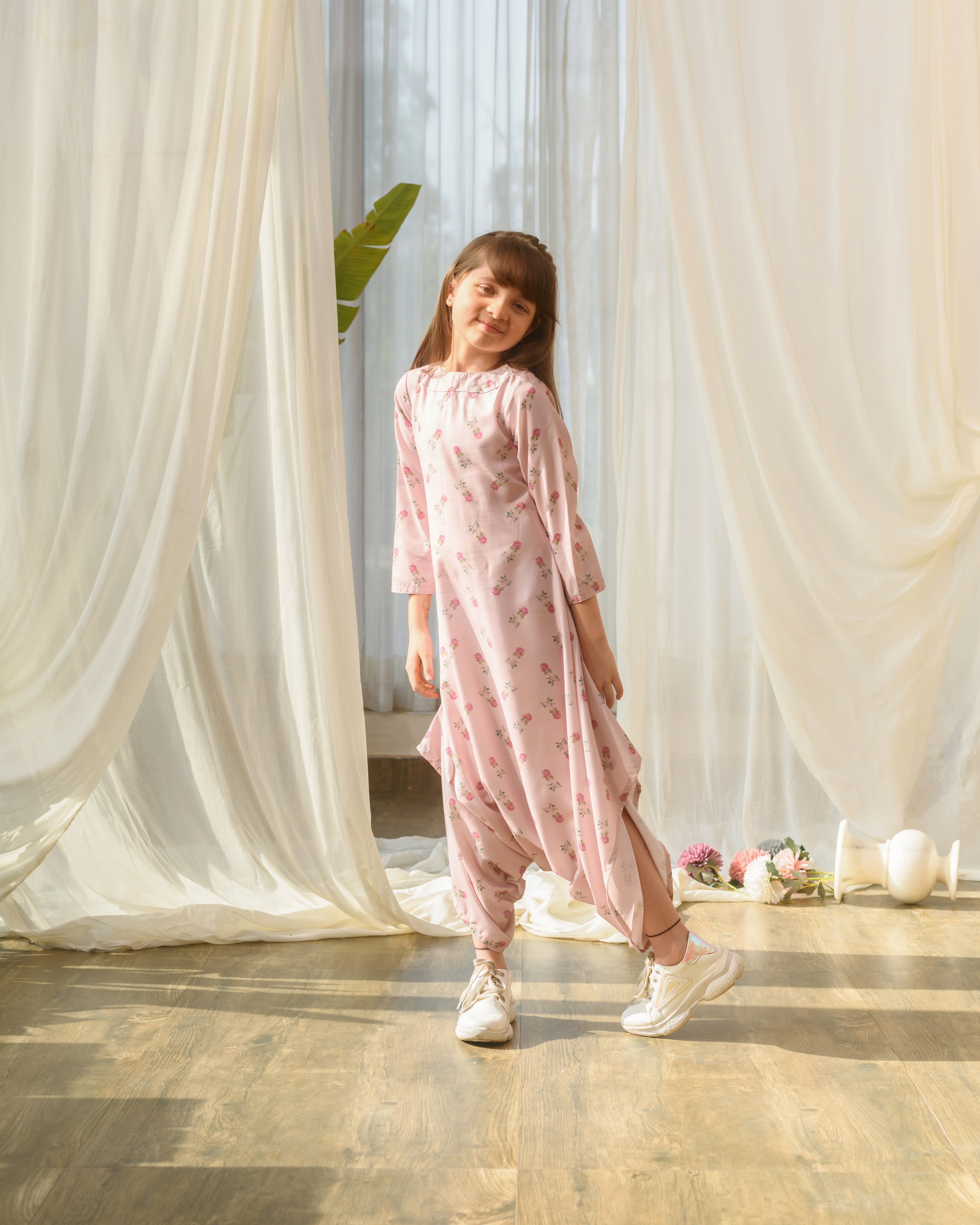 Rosey Pink Dhoti Jumpsuit Kids