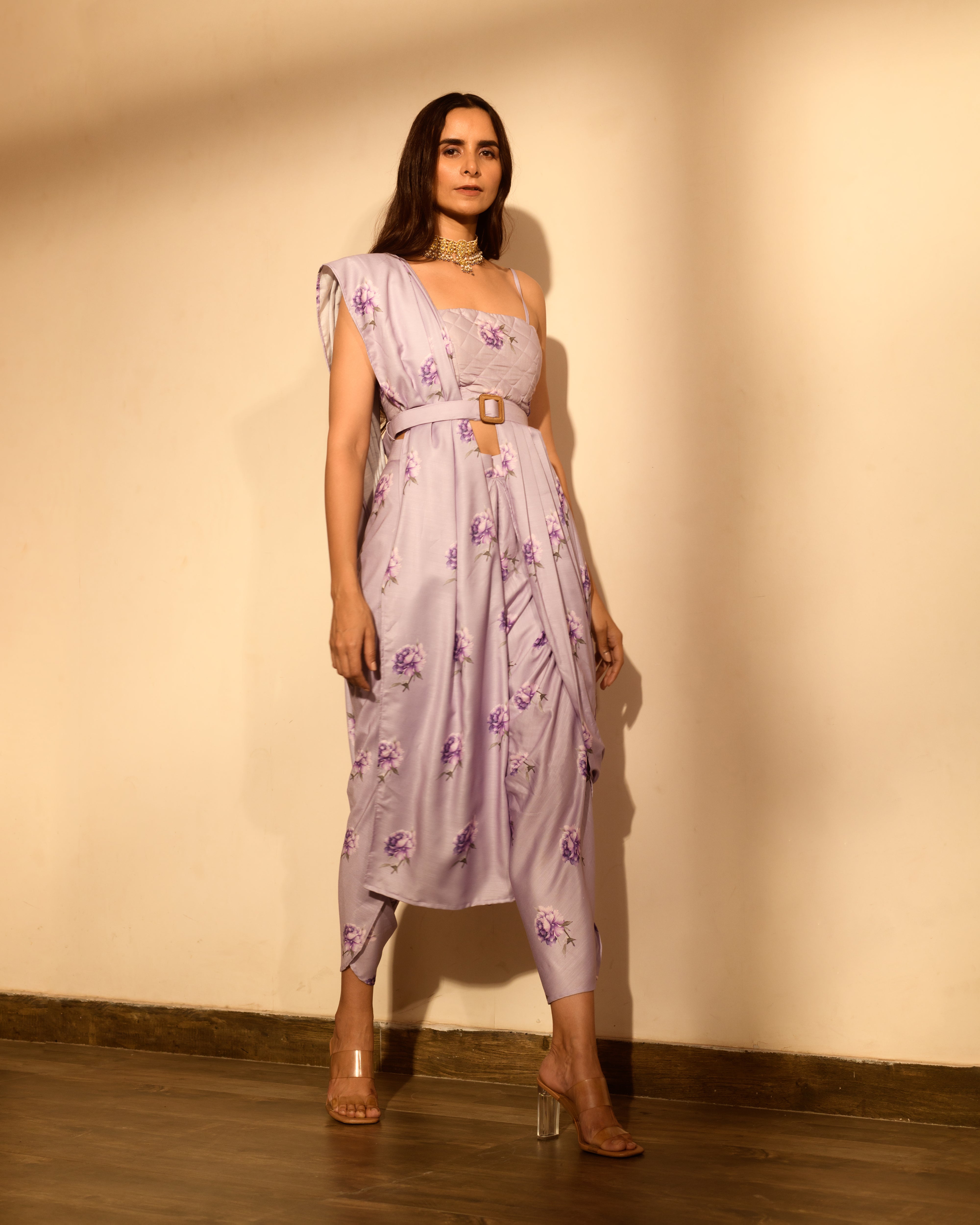 Very Peri Lilac Blouse Saree & Dhoti Pants