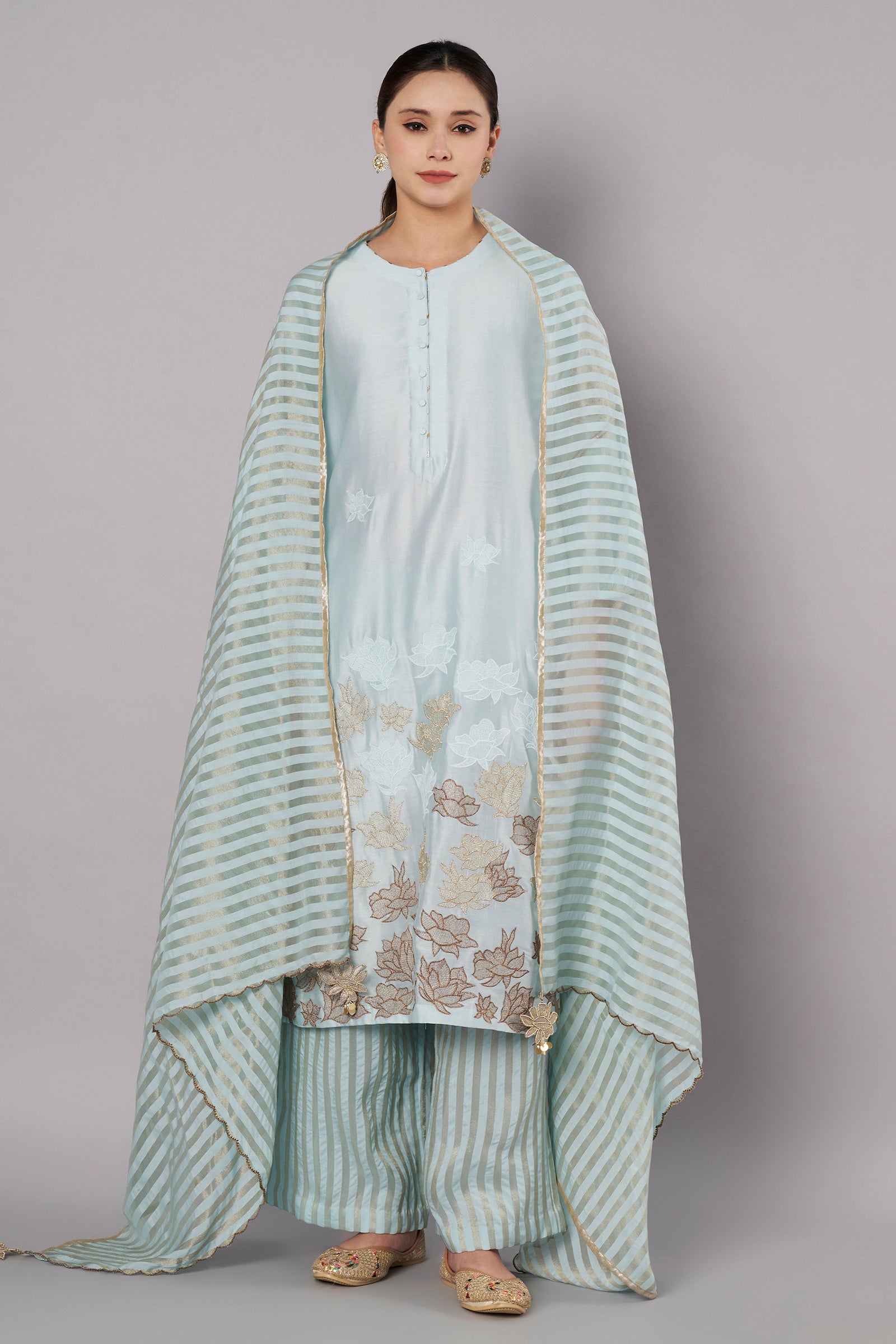 Petal Promise Kurta Set - Ice Blue