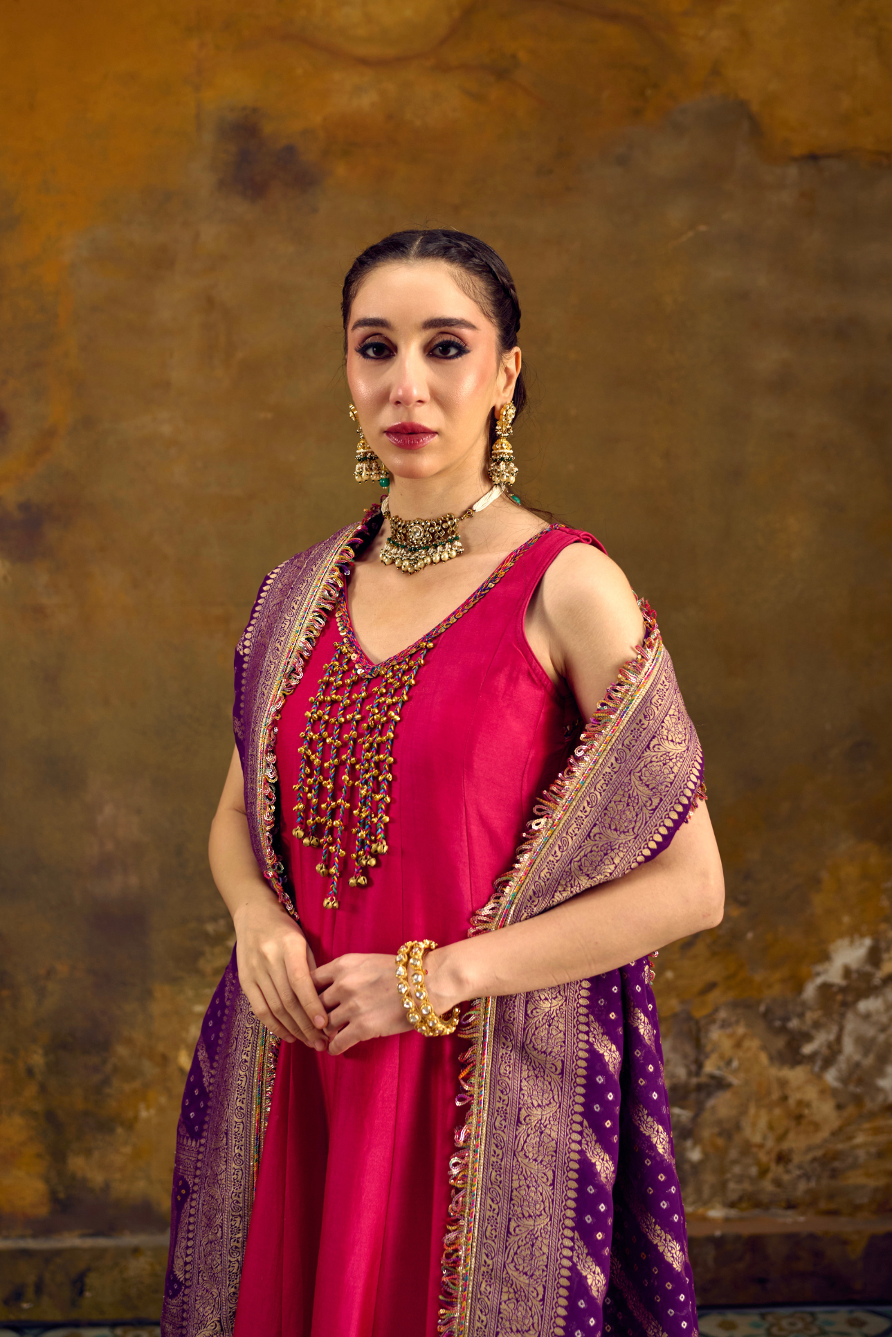 Naad Utsav - Pink Anarkali Set with Banarasi Bandhani Dupatta