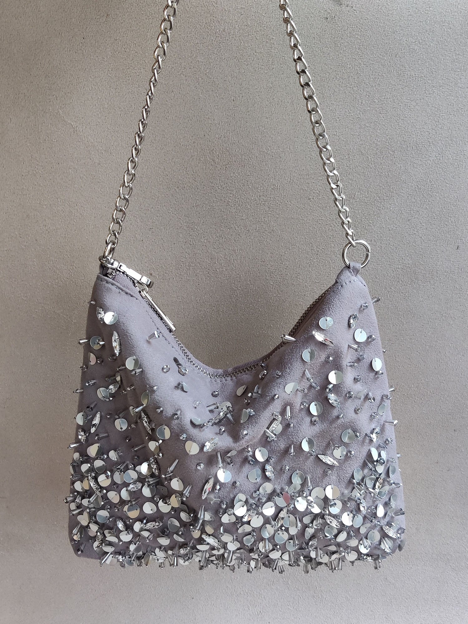 Silver Grey Hobo Potli cum Shoulder Bag