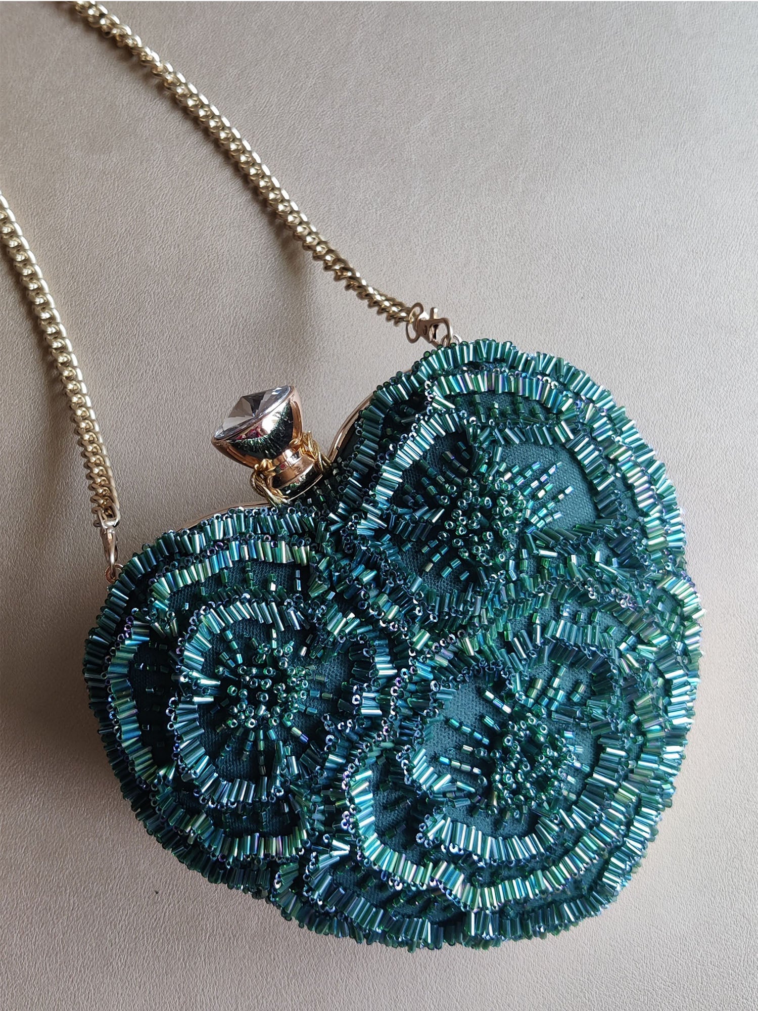 Bottle Green Floral Heart Bag