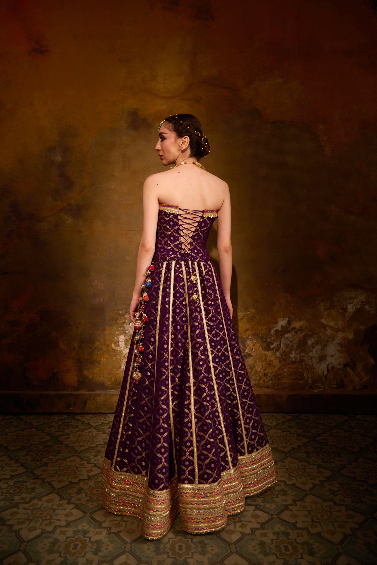 Naad Nishtha- Purple Lehenga with Corset and Dupatta