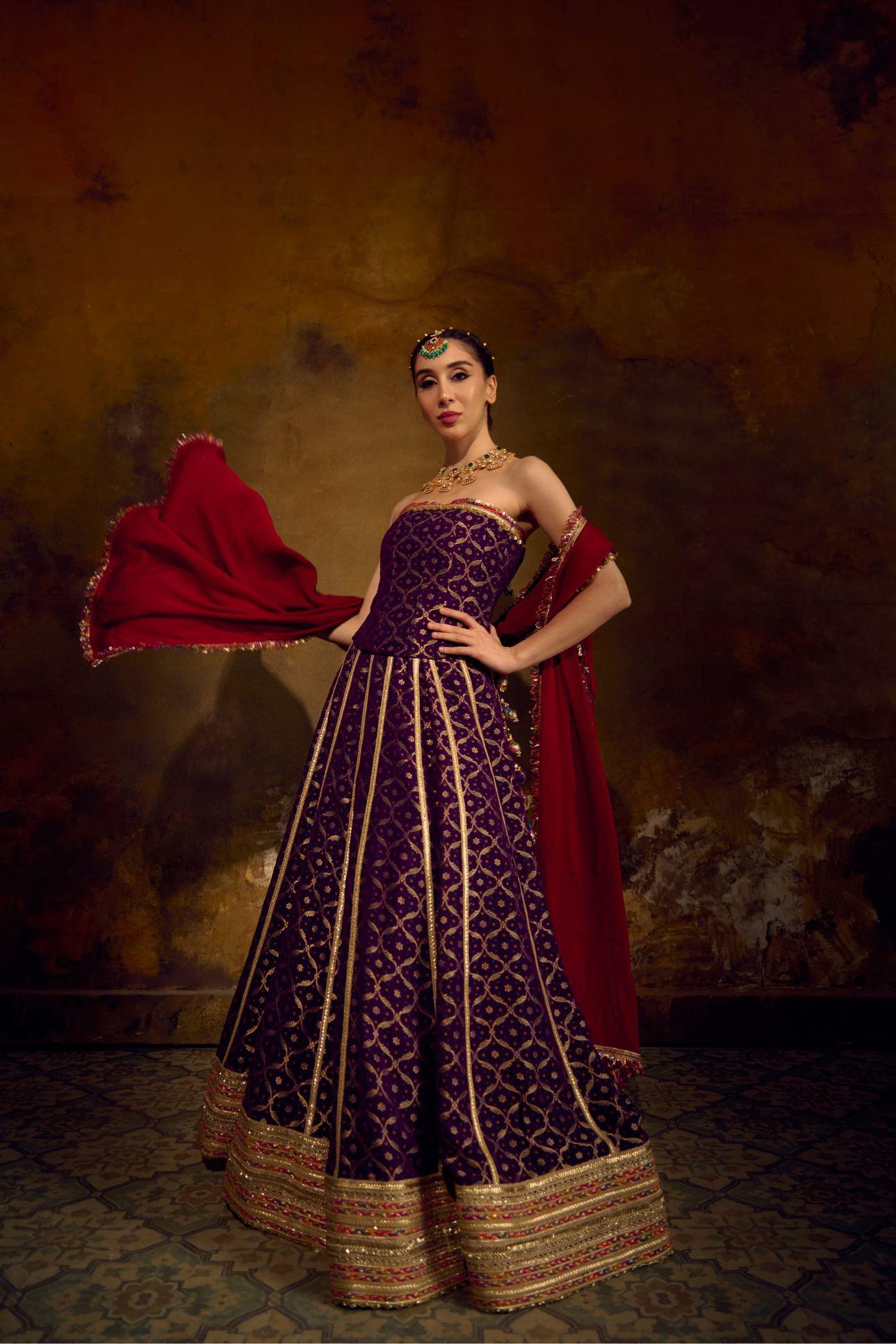 Naad Nishtha- Purple Lehenga with Corset and Dupatta