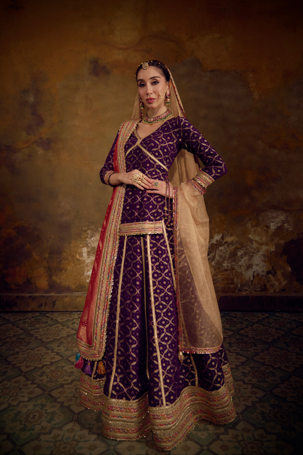 Naad Iravati- Purple Lehenga with Rajasthani Style Blouse and Dupatta
