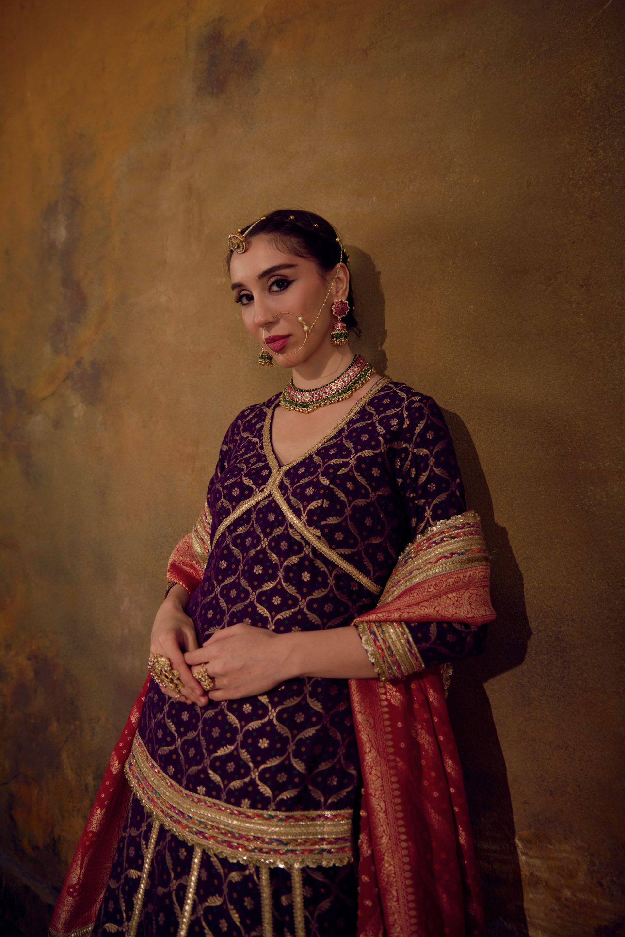 Naad Iravati- Purple Lehenga with Rajasthani Style Blouse and Dupatta