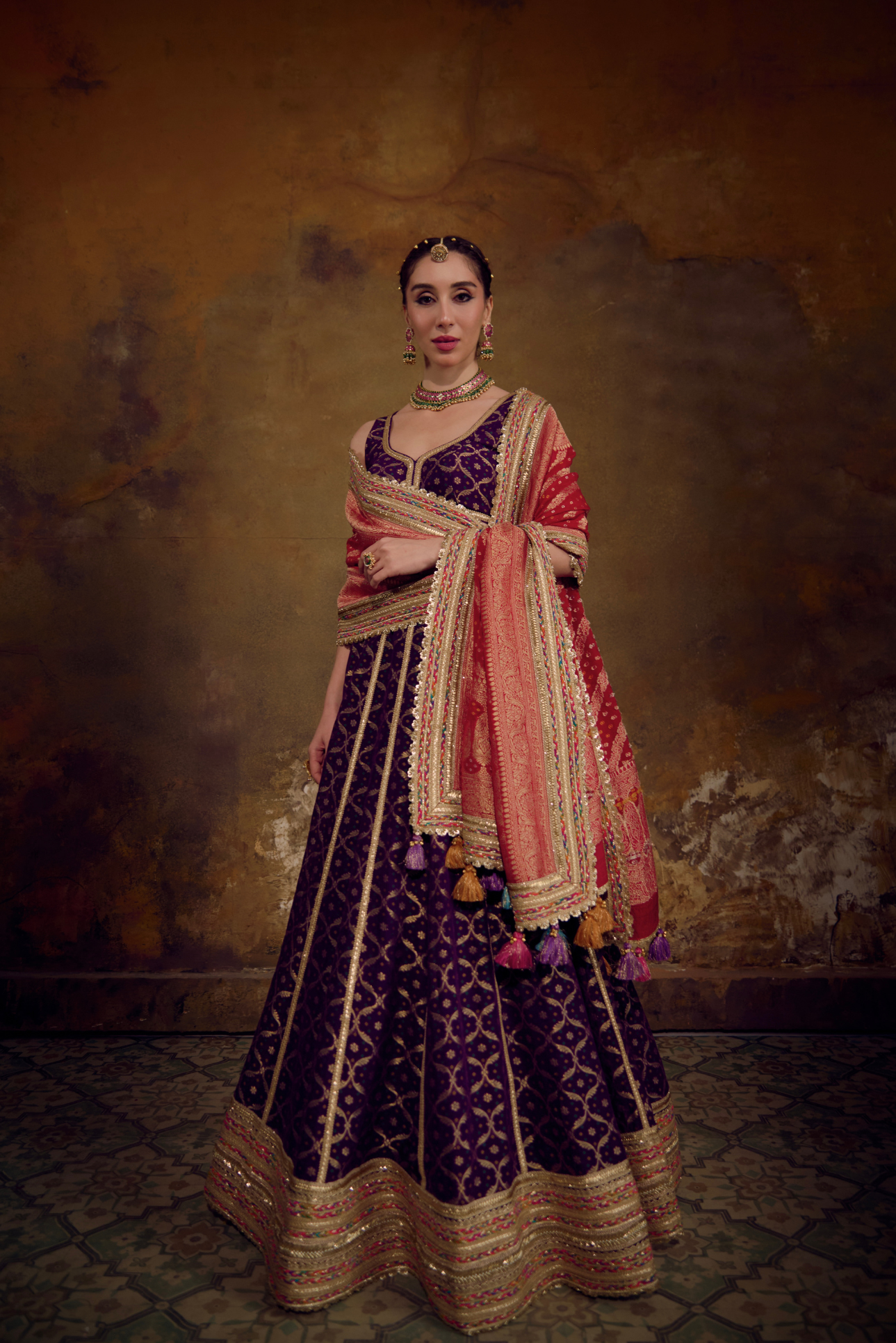 Naad Leher- Purple Lehenga with Sleeveless Blouse and Dupatta