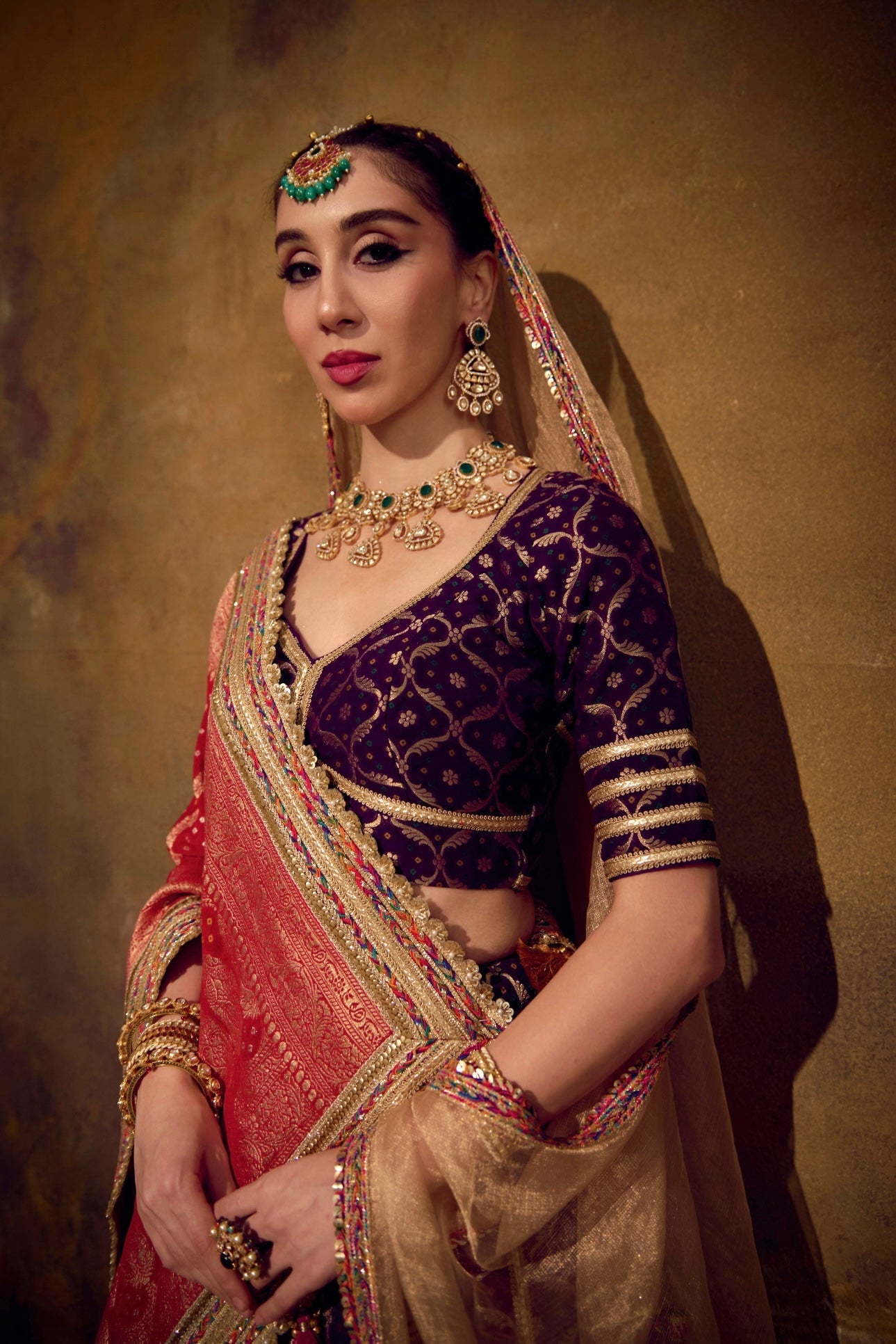 Naad Shringar- Purple Lehenga with Elbow Length Blouse, Dupatta and Veil
