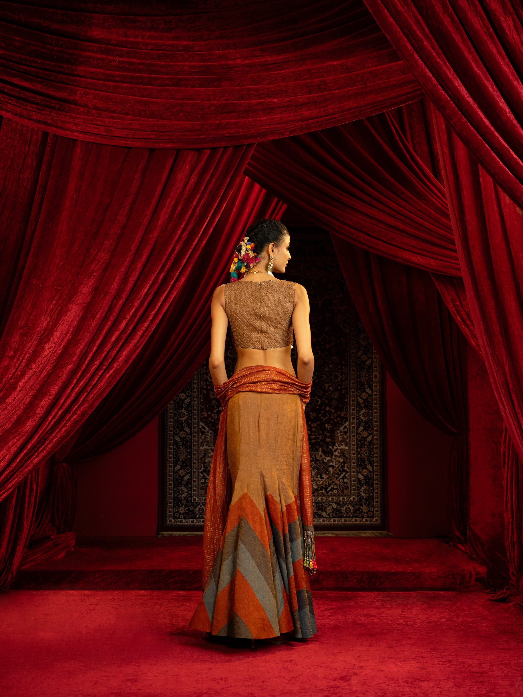 Fishcut Lehenga with Quilted Blouse & Dupatta