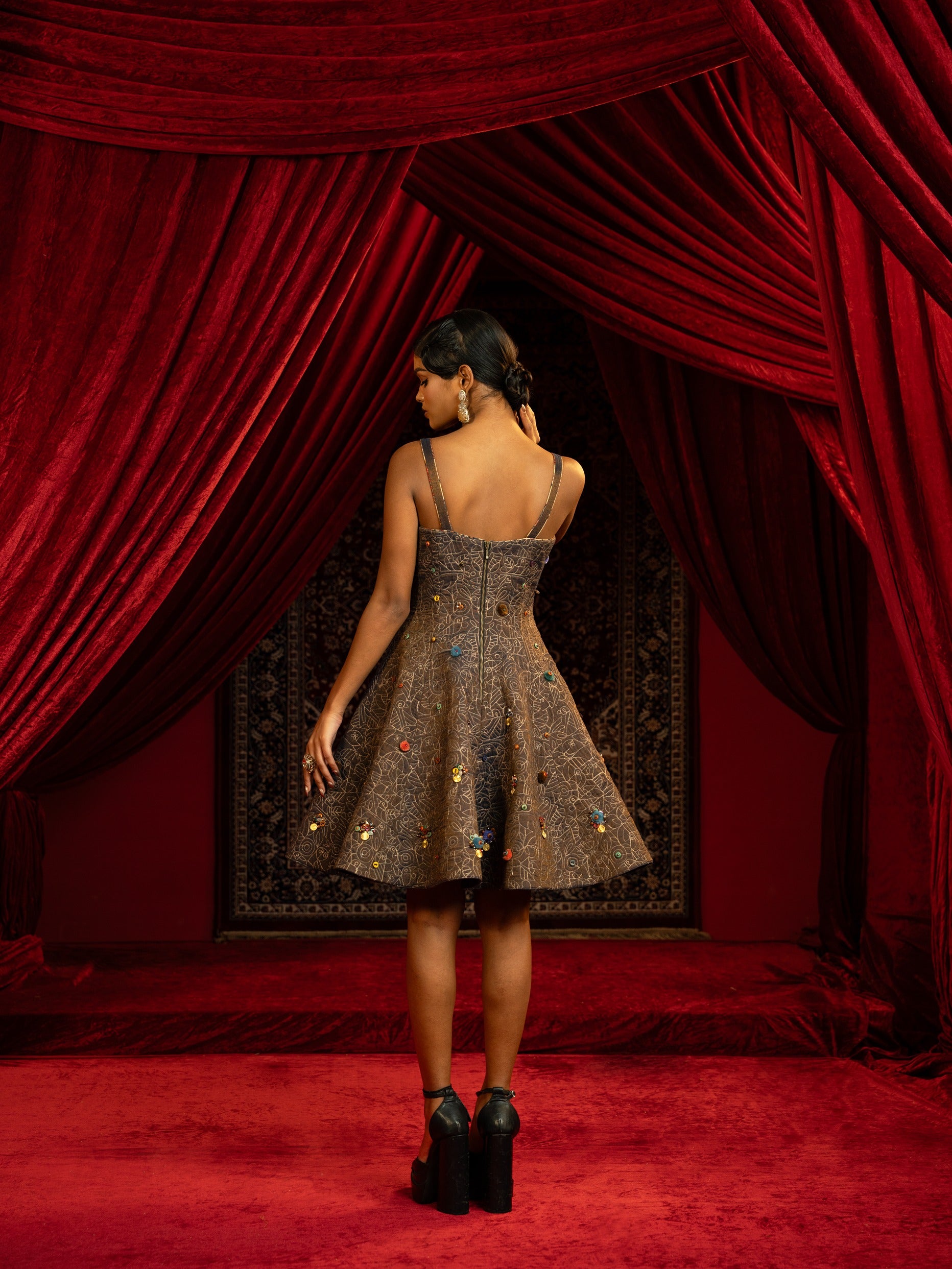 Quilted Corset Frock Dress with Jewel Bead Detailing