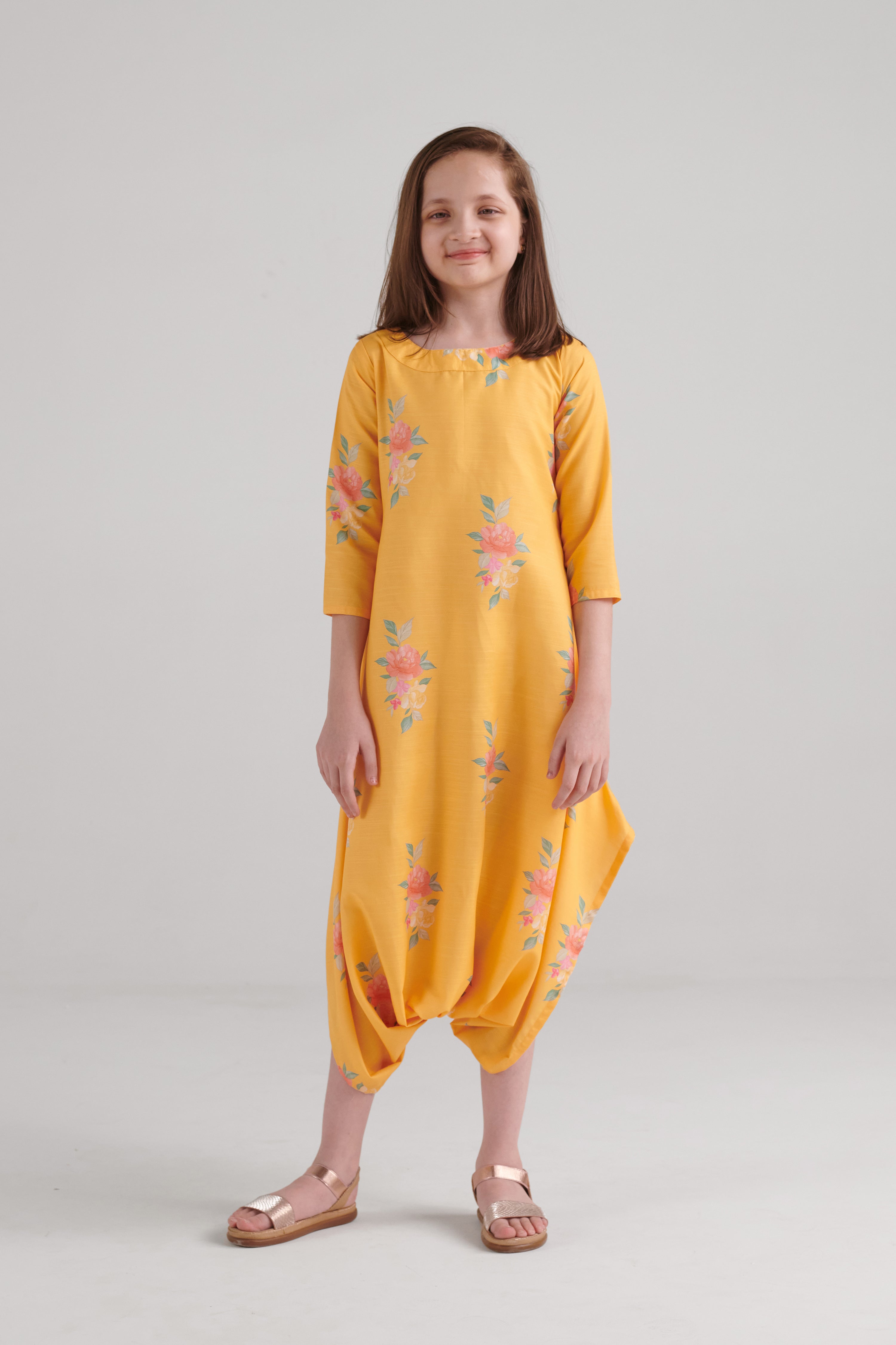 Amber Yellow Dhoti Jumpsuit Kids