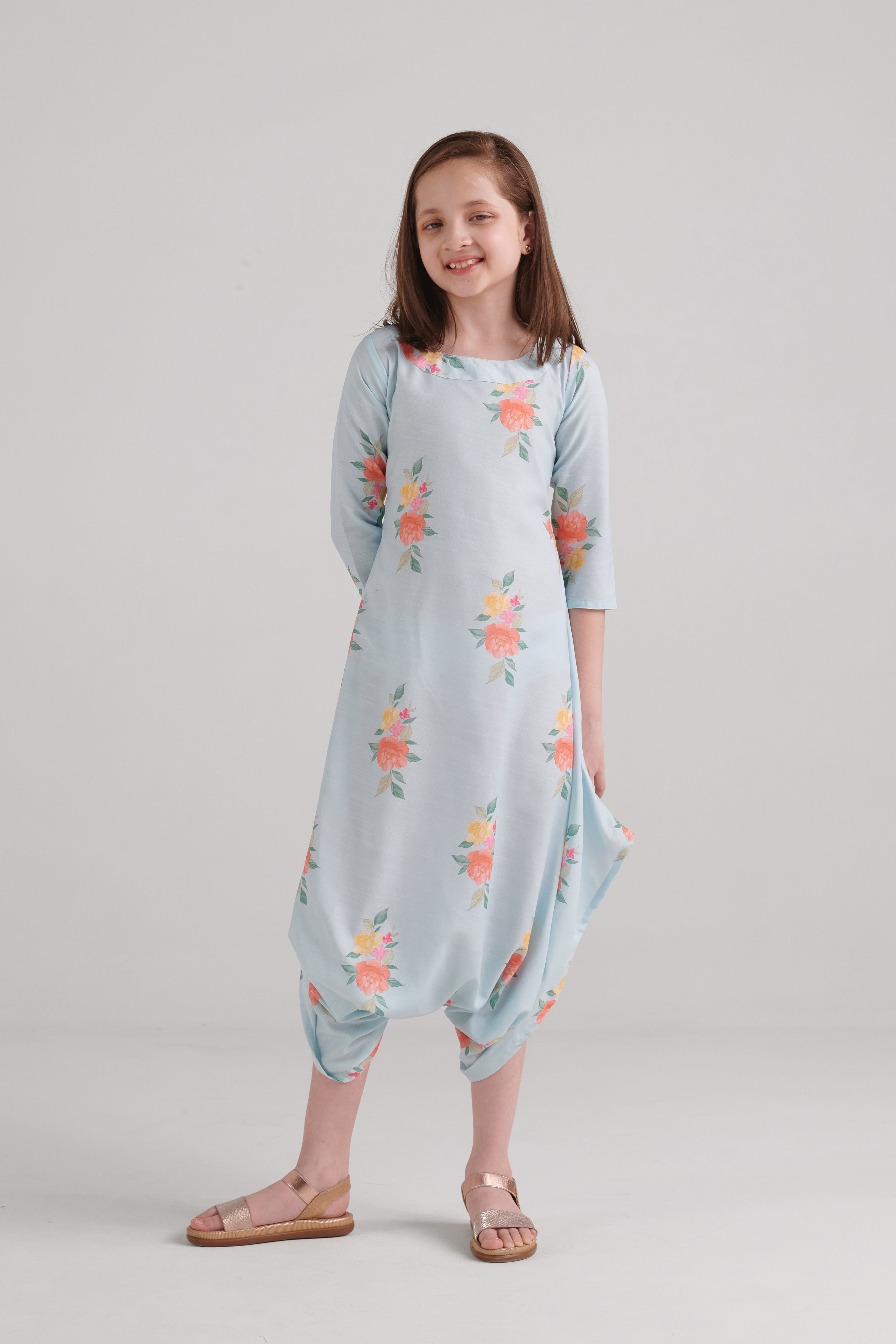 Baby Blue Dhoti Jumpsuit Kids