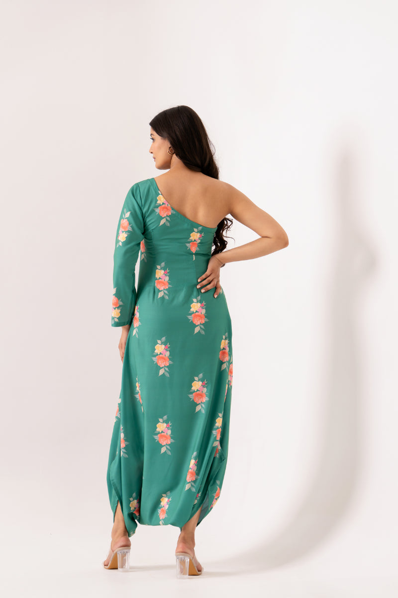 Jade Green One-Shoulder Dhoti Jumpsuit