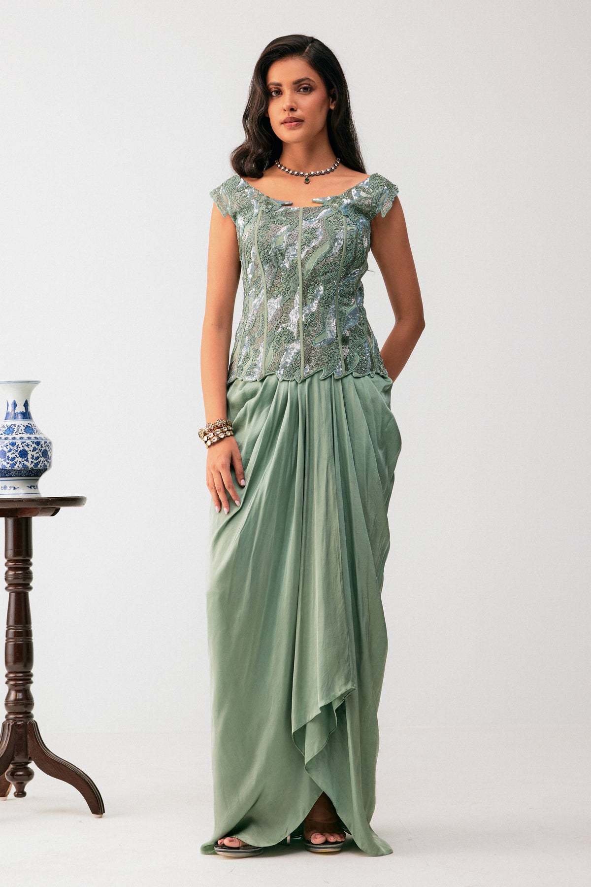 Coset Top With Drape Skirt