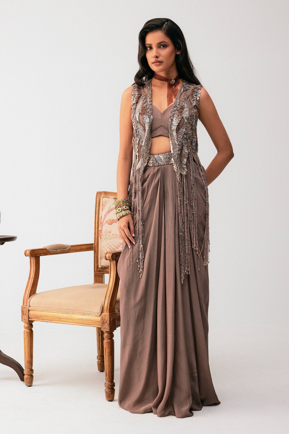 Bustier With Jacket Paired Up With Drape Skirt