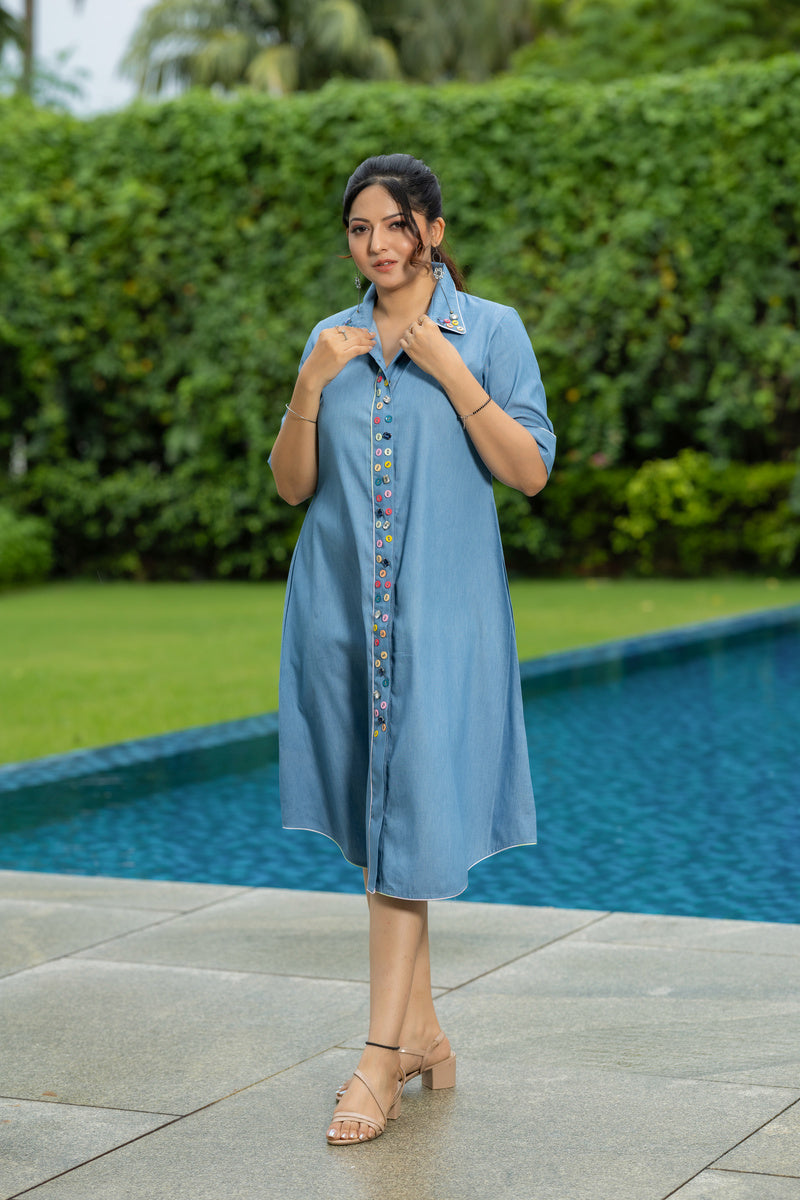 Boozy Button Denim Dress
