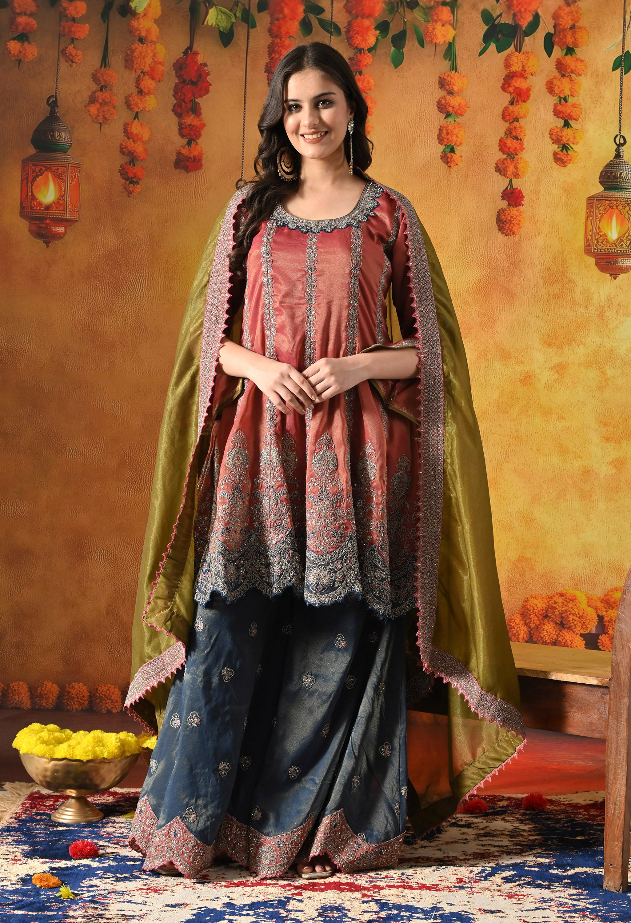 Red Sharara Set